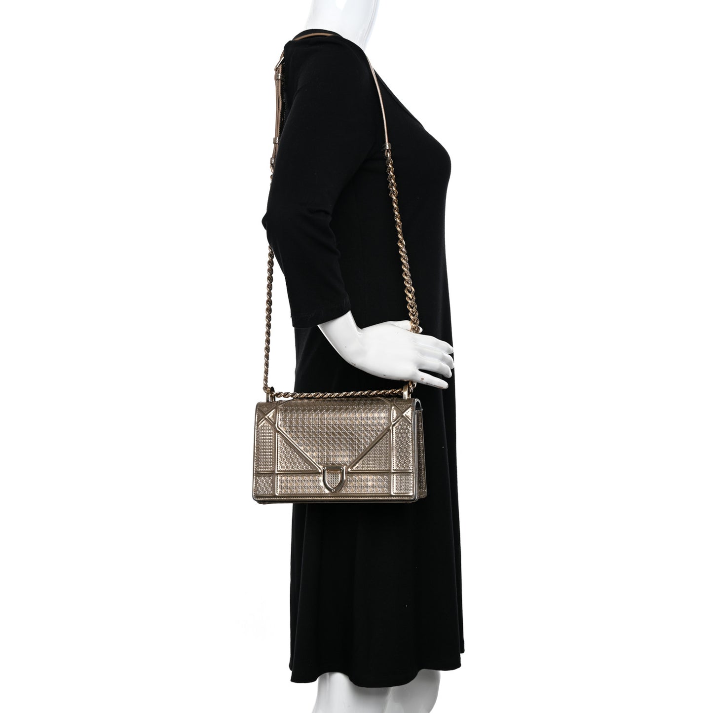 Metallic Patent Micro-Cannage Medium Diorama Flap Bag Gold