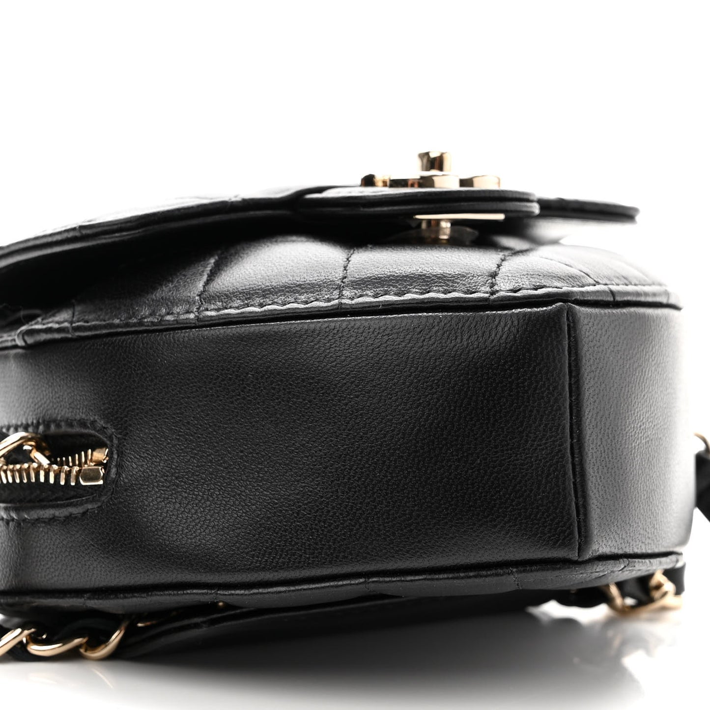 Lambskin Quilted CC In Love Heart Waist Belt Bag With Chain Black