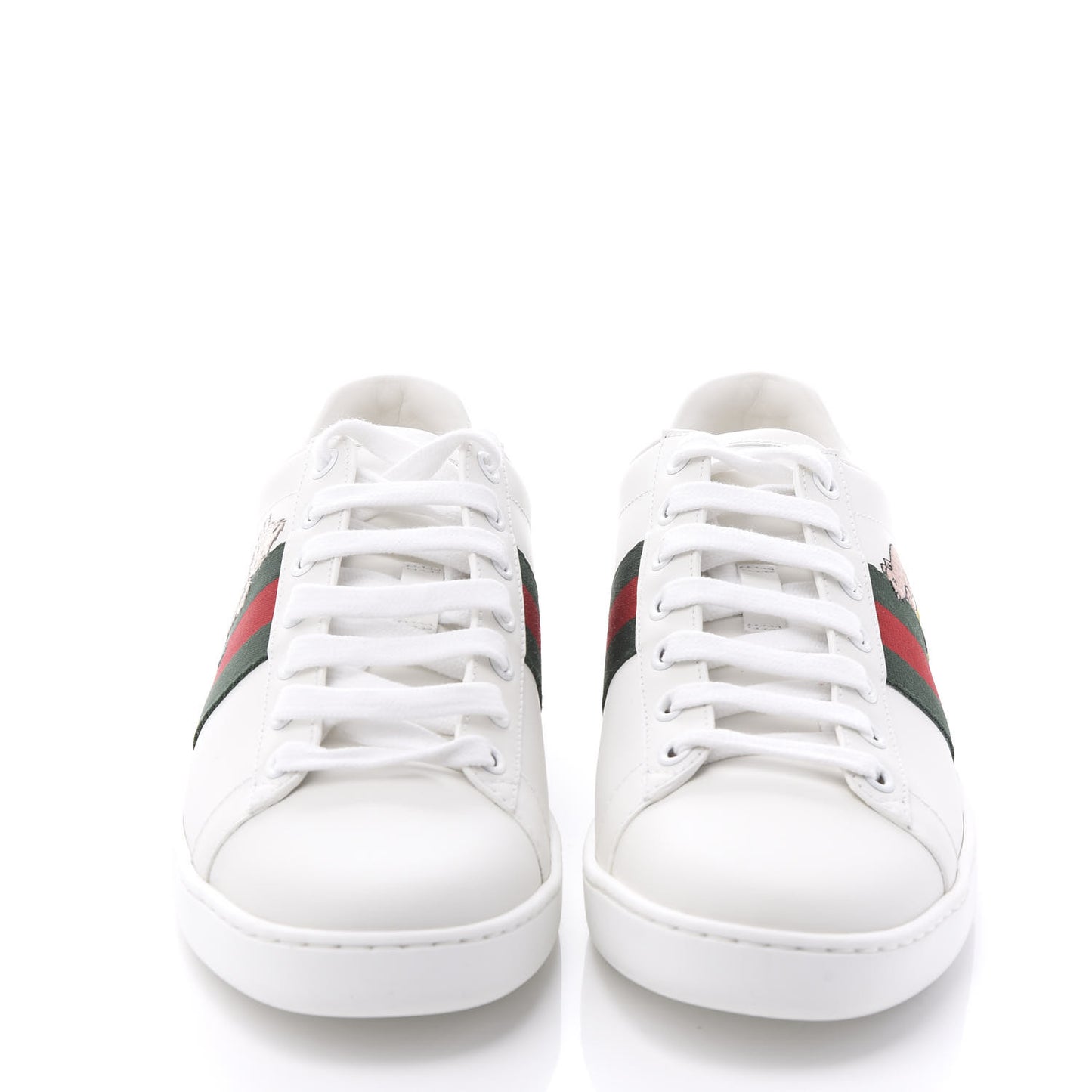 Calfskin Web Pig Kitten Embroidered Womens Ace Sneakers 37.5 White