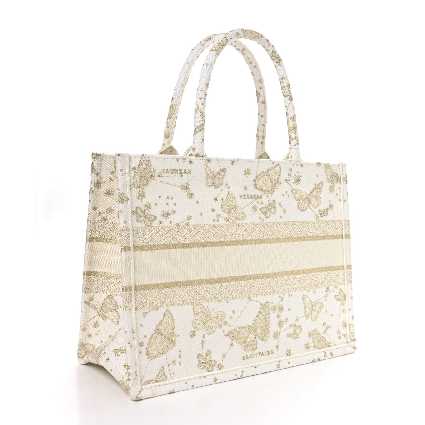 Canvas Embroidered Medium Butterfly Zodiac Book Tote Gold