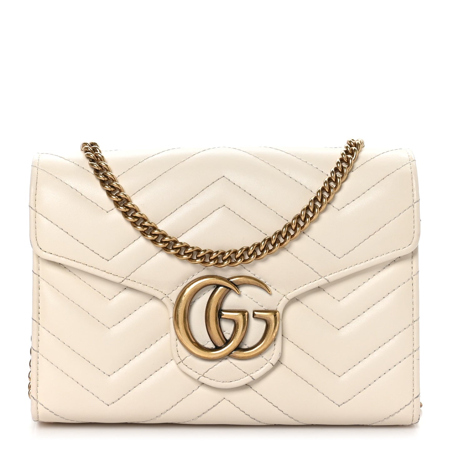 Calfskin Matelasse GG Marmont Chain Wallet Mystic White