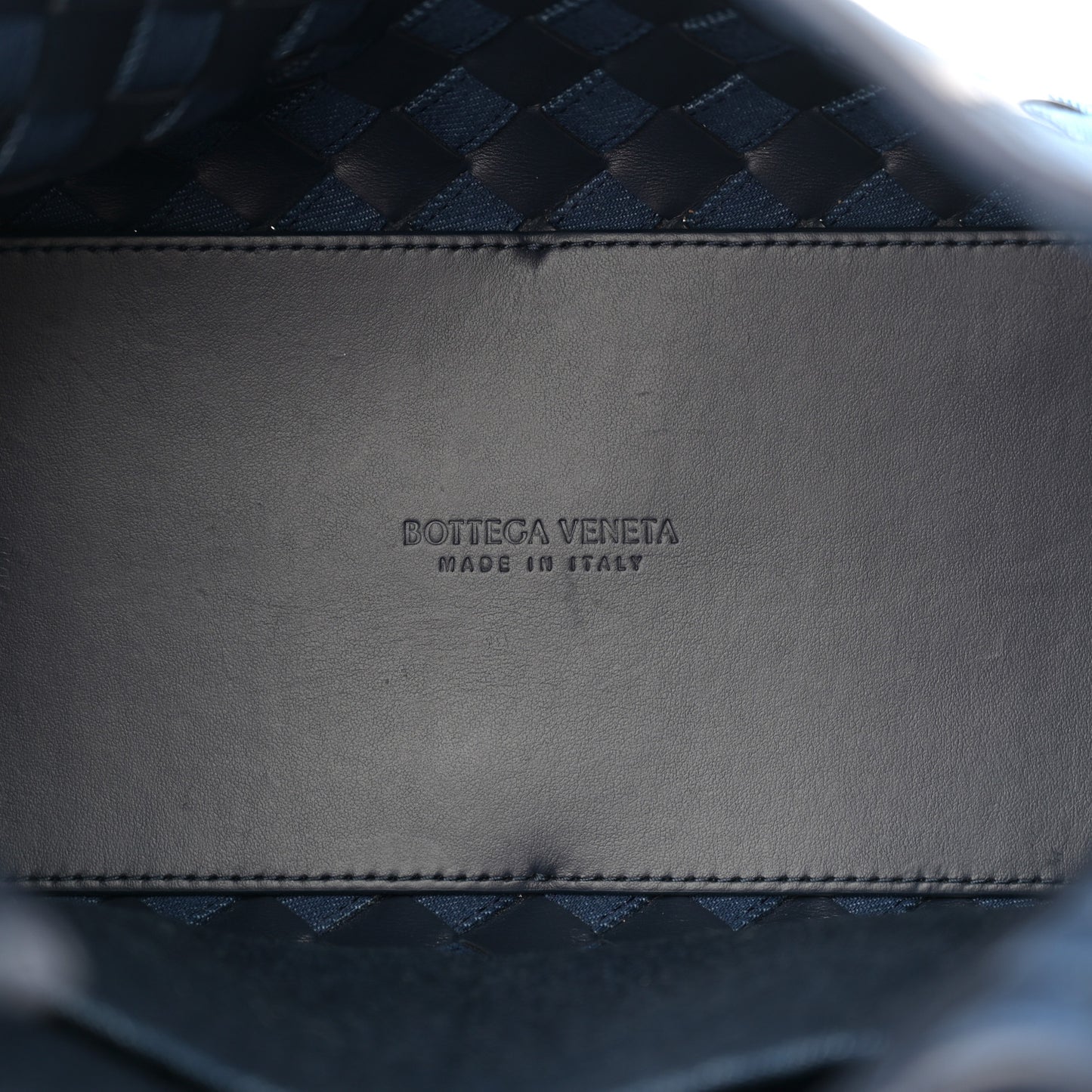 Nappa Intrecciato Denim Medium Andiamo Shoulder Bag Abyss Indigo