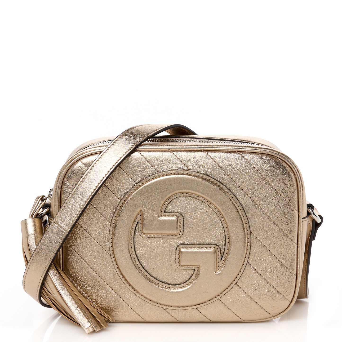 Metallic Sakai Be Green Calfskin Diagonal Stitched Small Blondie Shoulder Bag Golden Beige