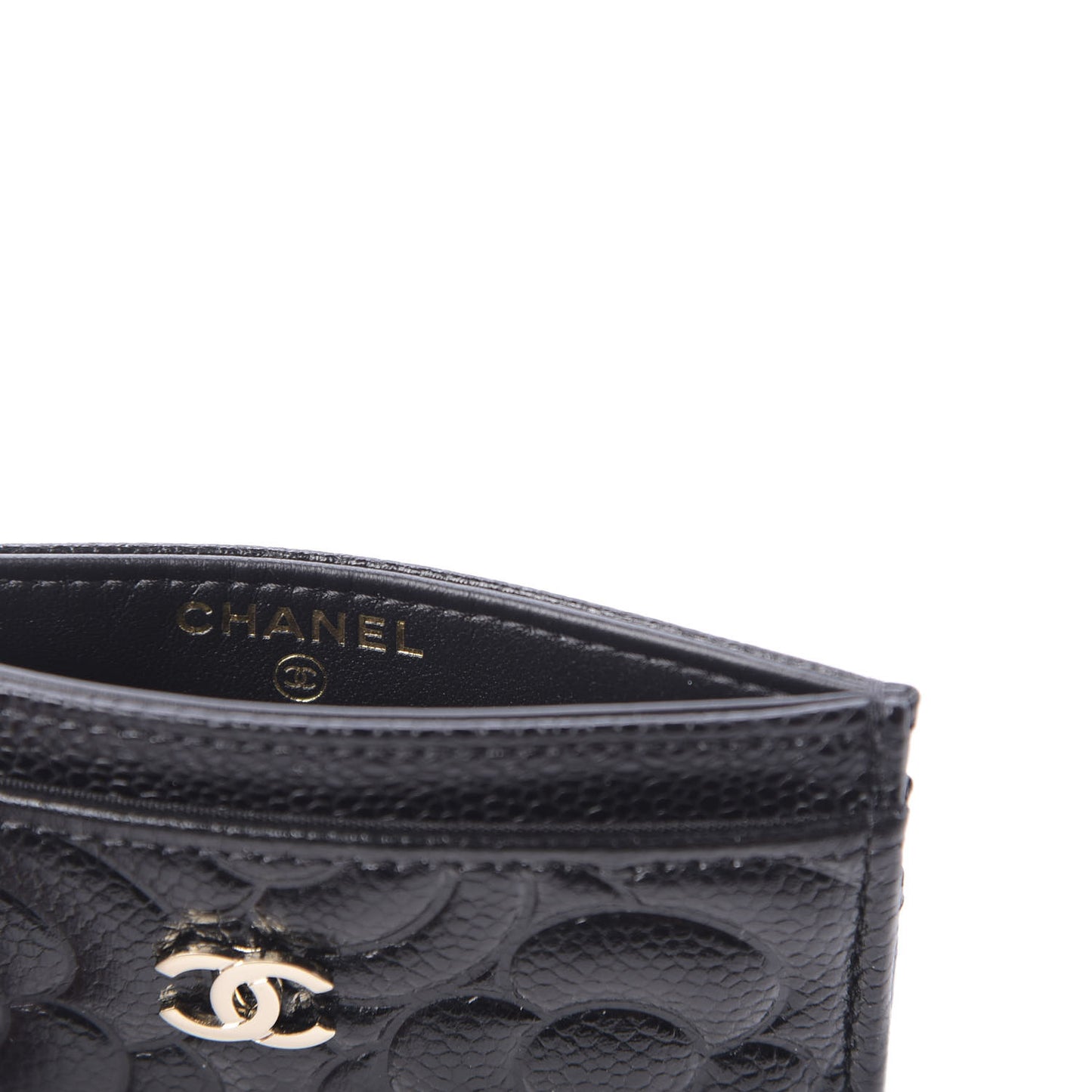 Caviar Camellia Embossed Card Holder Black