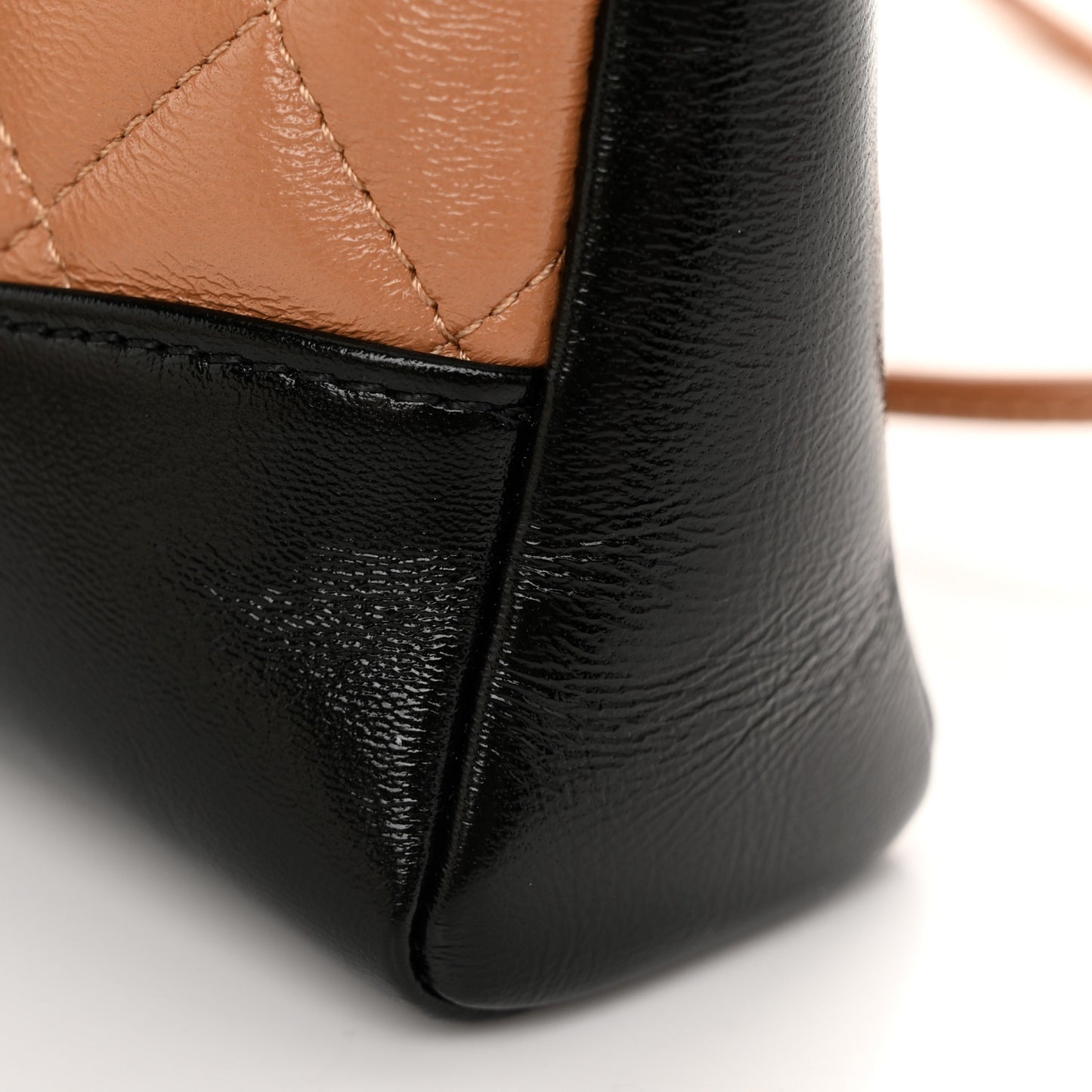 Shiny Crumpled Calfskin Quilted Mini 31 Shopping Bag Dark Beige Black