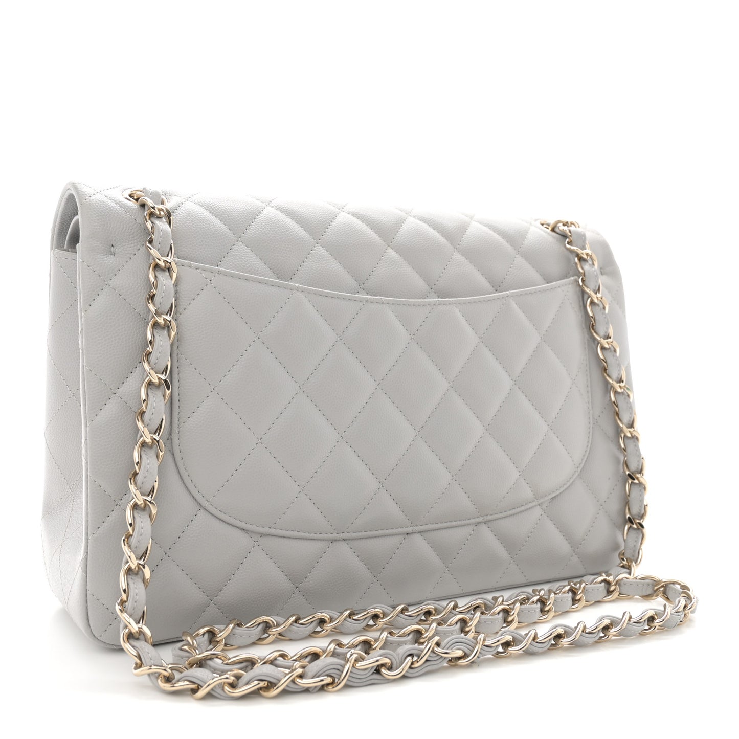 Caviar Quilted Jumbo Double Flap Grey