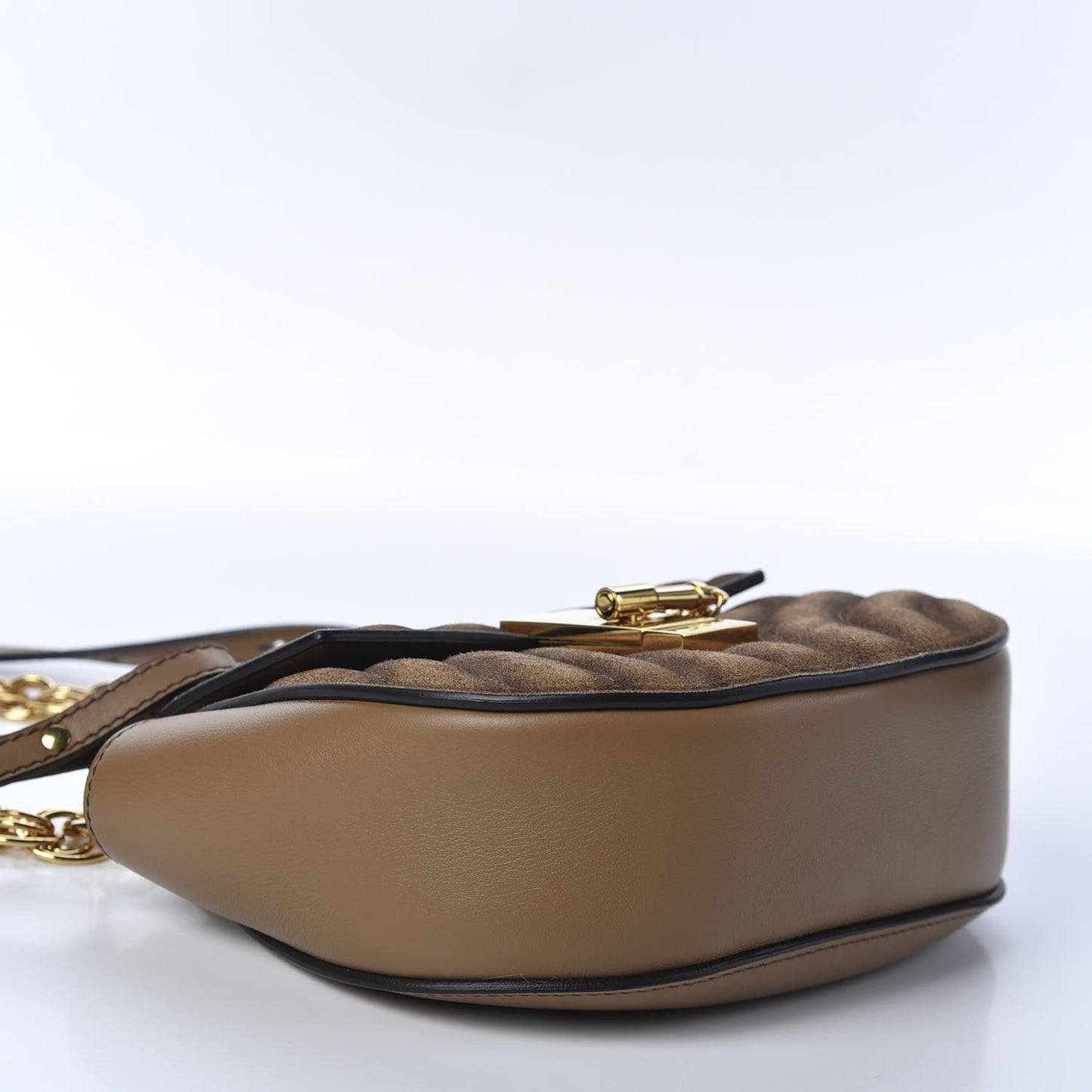 Suede Calfskin Quilted Drew Bijou Shoulder Bag Nut