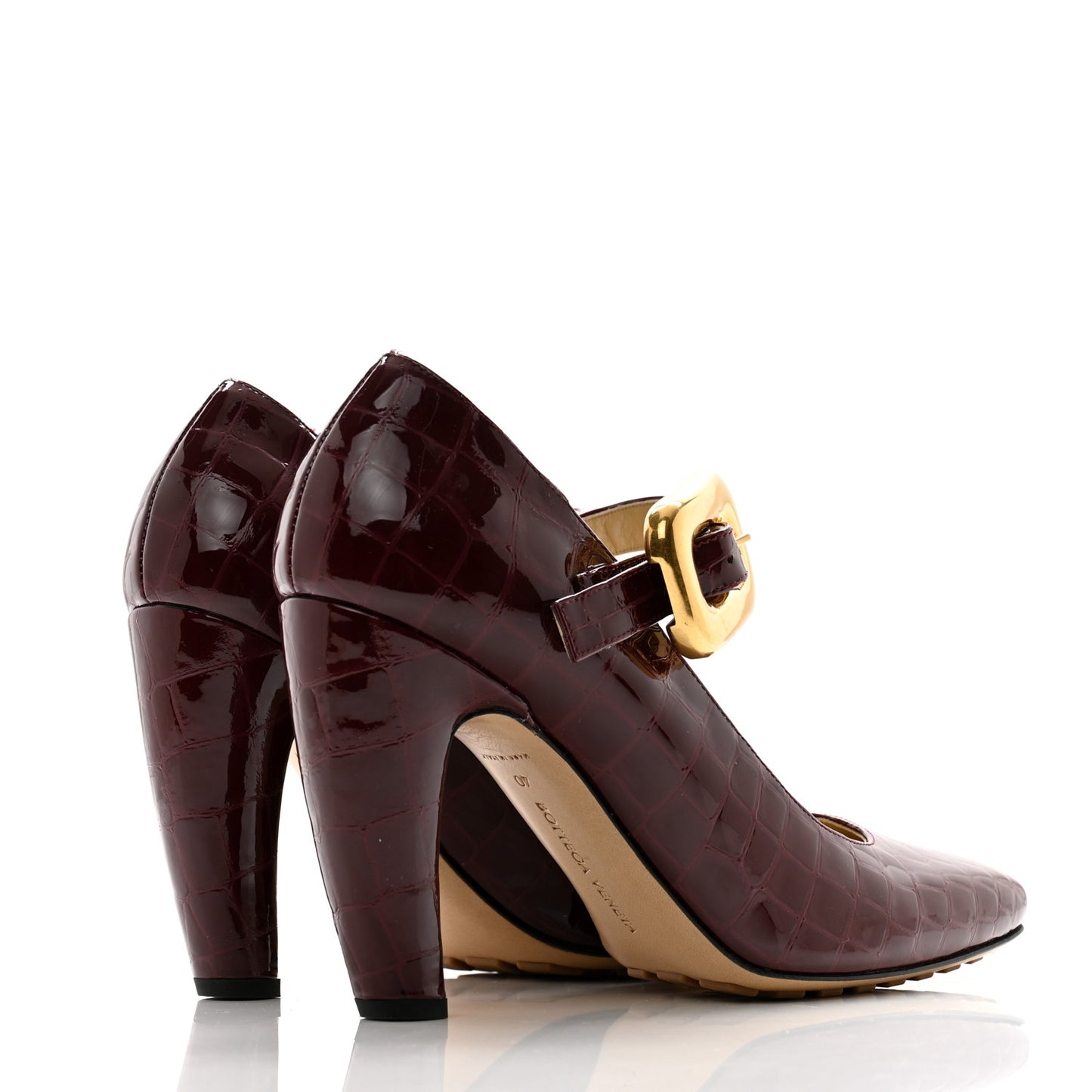 Glossy Calfskin Crocodile Embossed Mostra Mary Jane 90 MM Pumps 40 Merlot