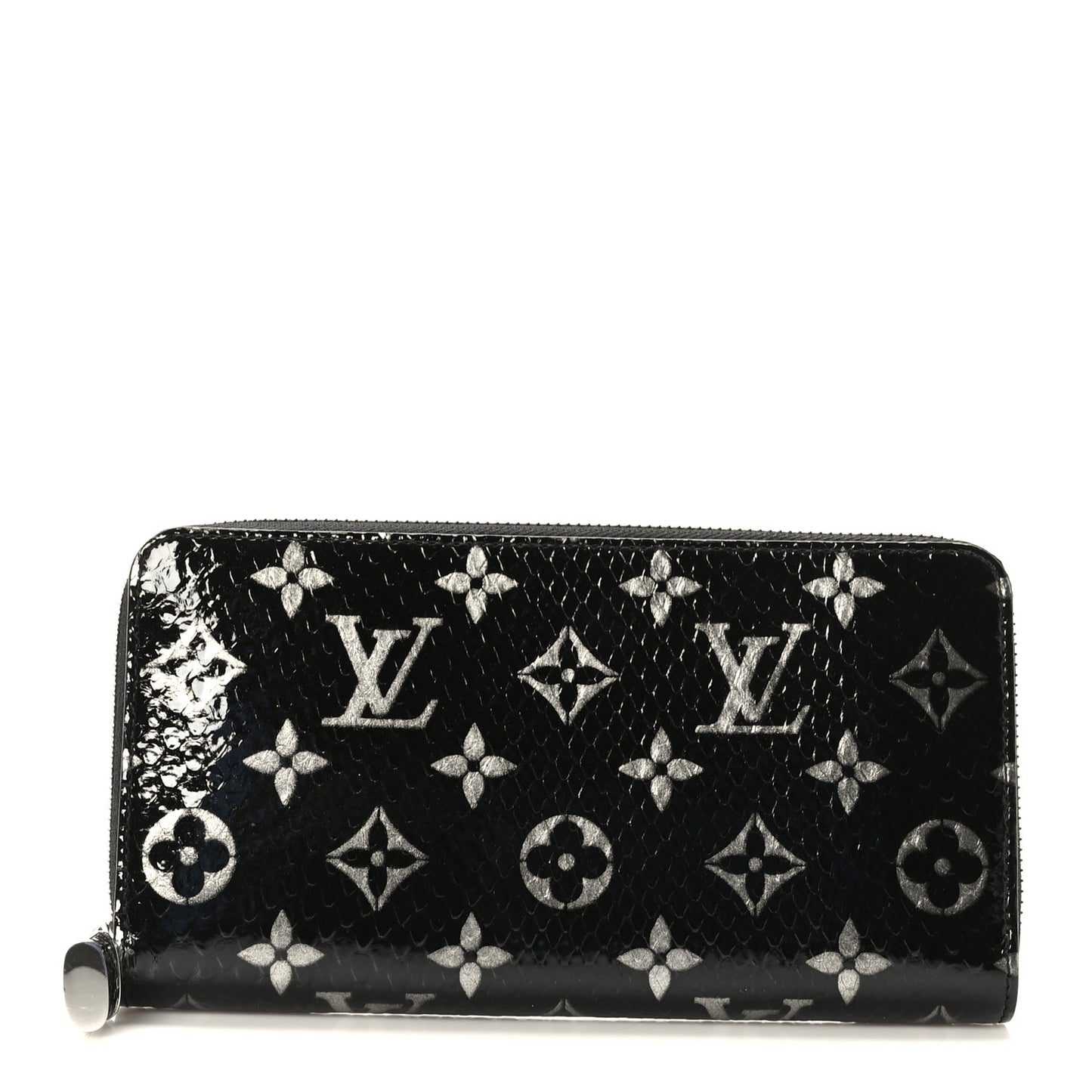 Snakeskin Monogram Zippy Padlock Wallet Black