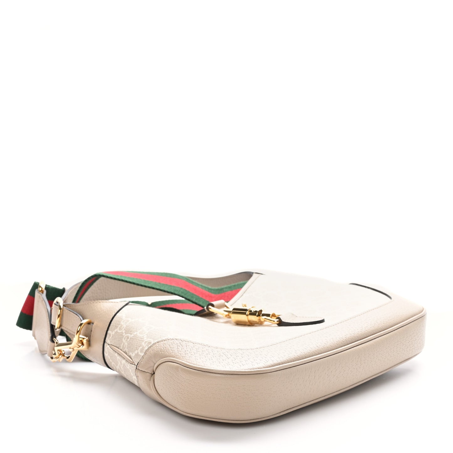 GG Supreme Monogram Textured Dollar Calfskin Web Small Jackie 1961 Hobo Beige Mystic White Oatmeal