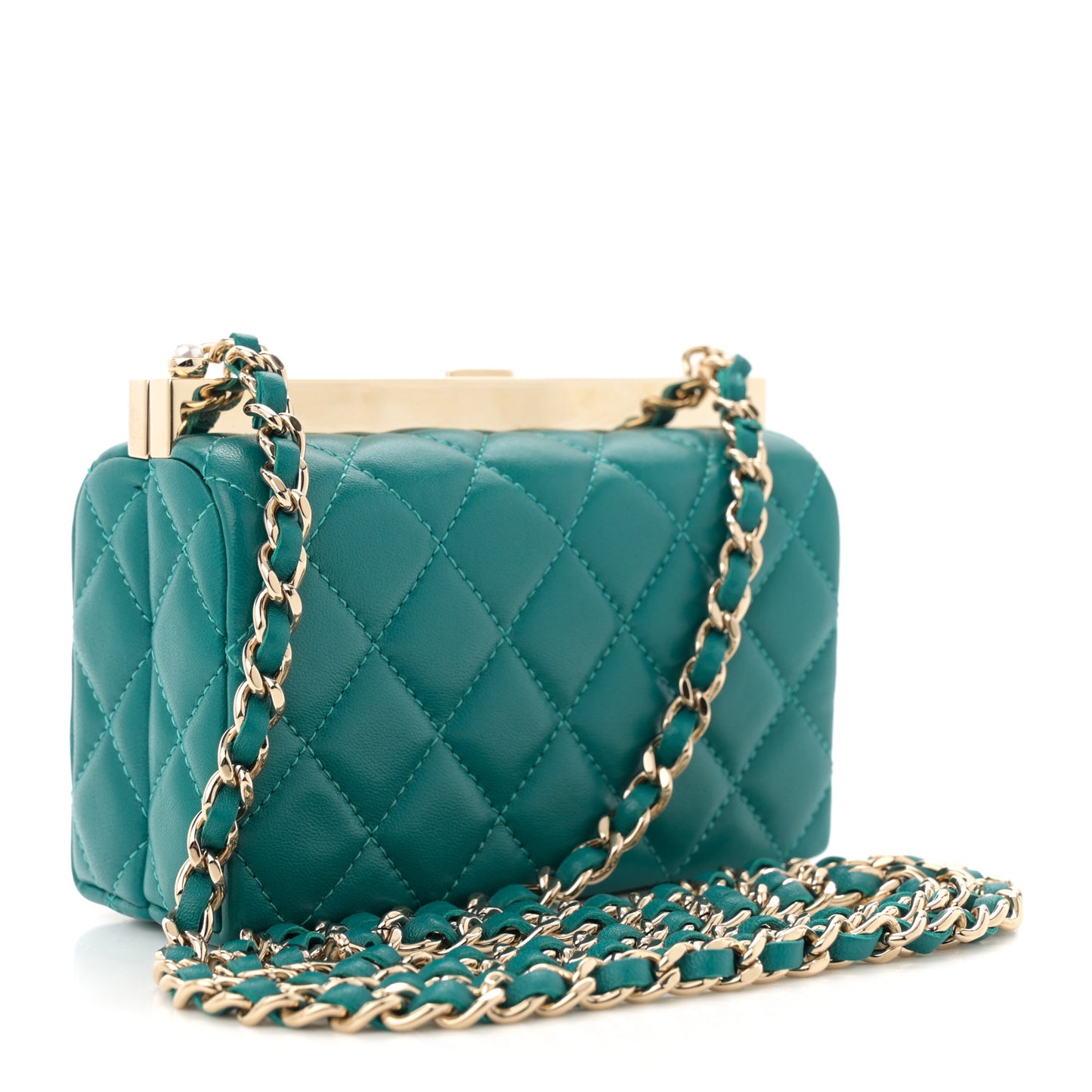 Lambskin Quilted Pearl CC Vanity Case Turquoise
