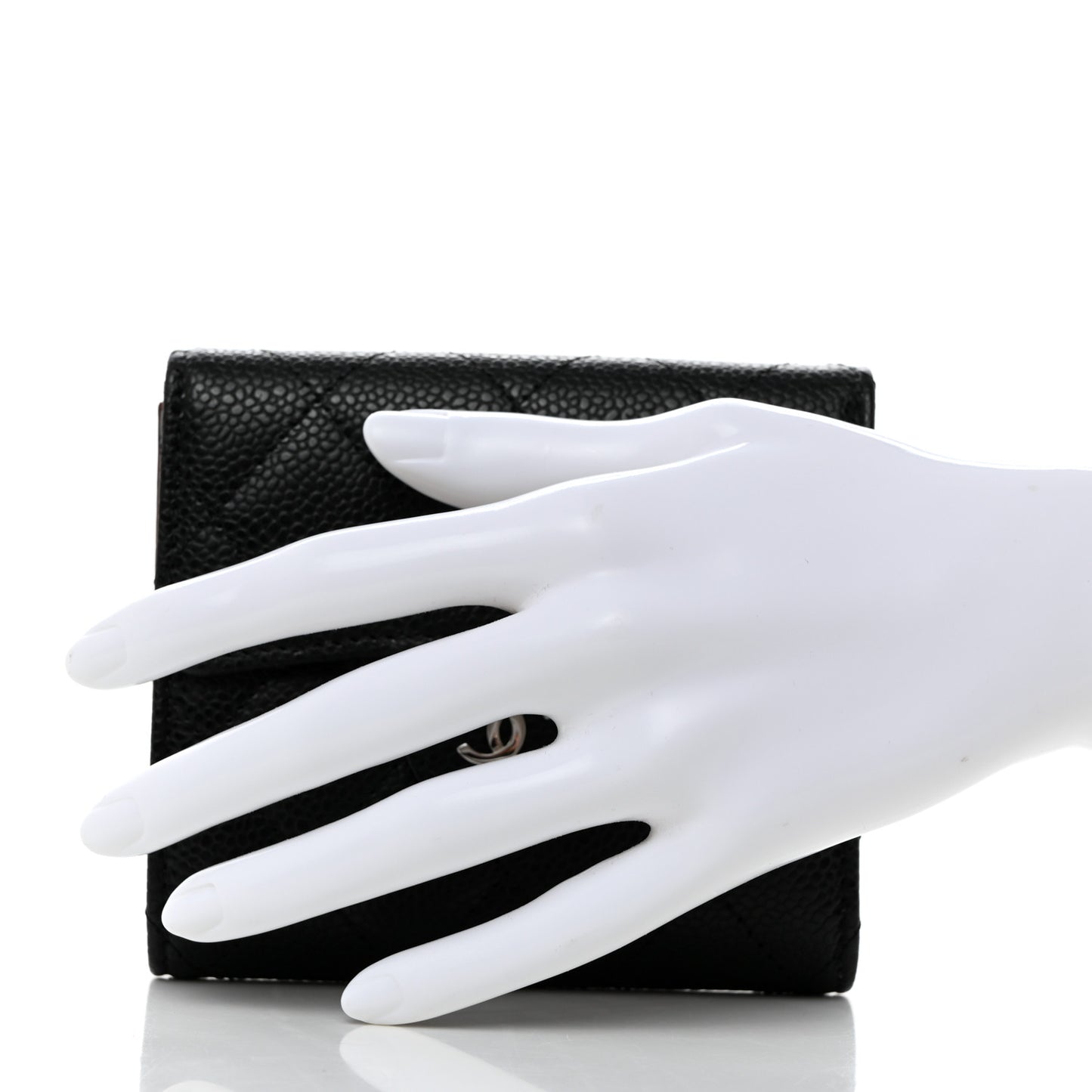 Caviar Quilted Compact Flap Wallet Black