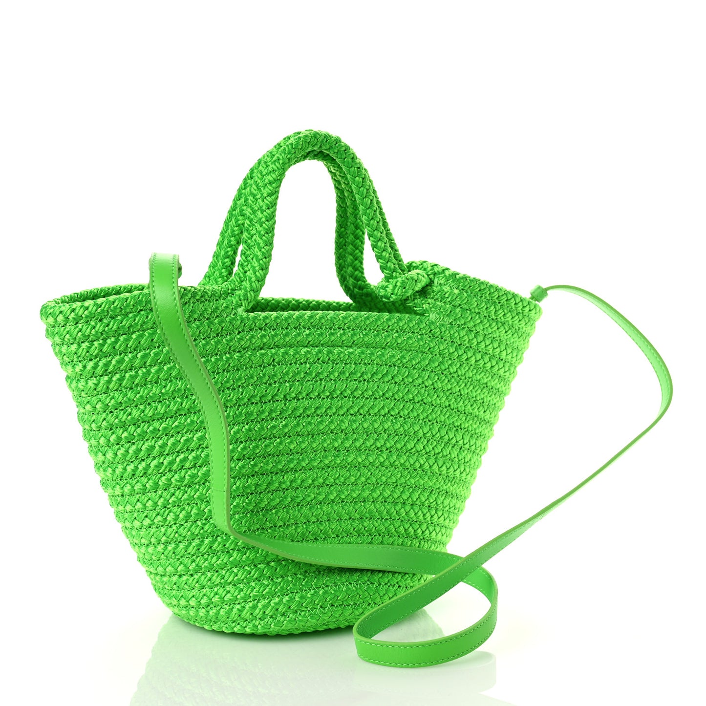 Nylon Lambskin Woven Small Ibiza Basket With Strap Green