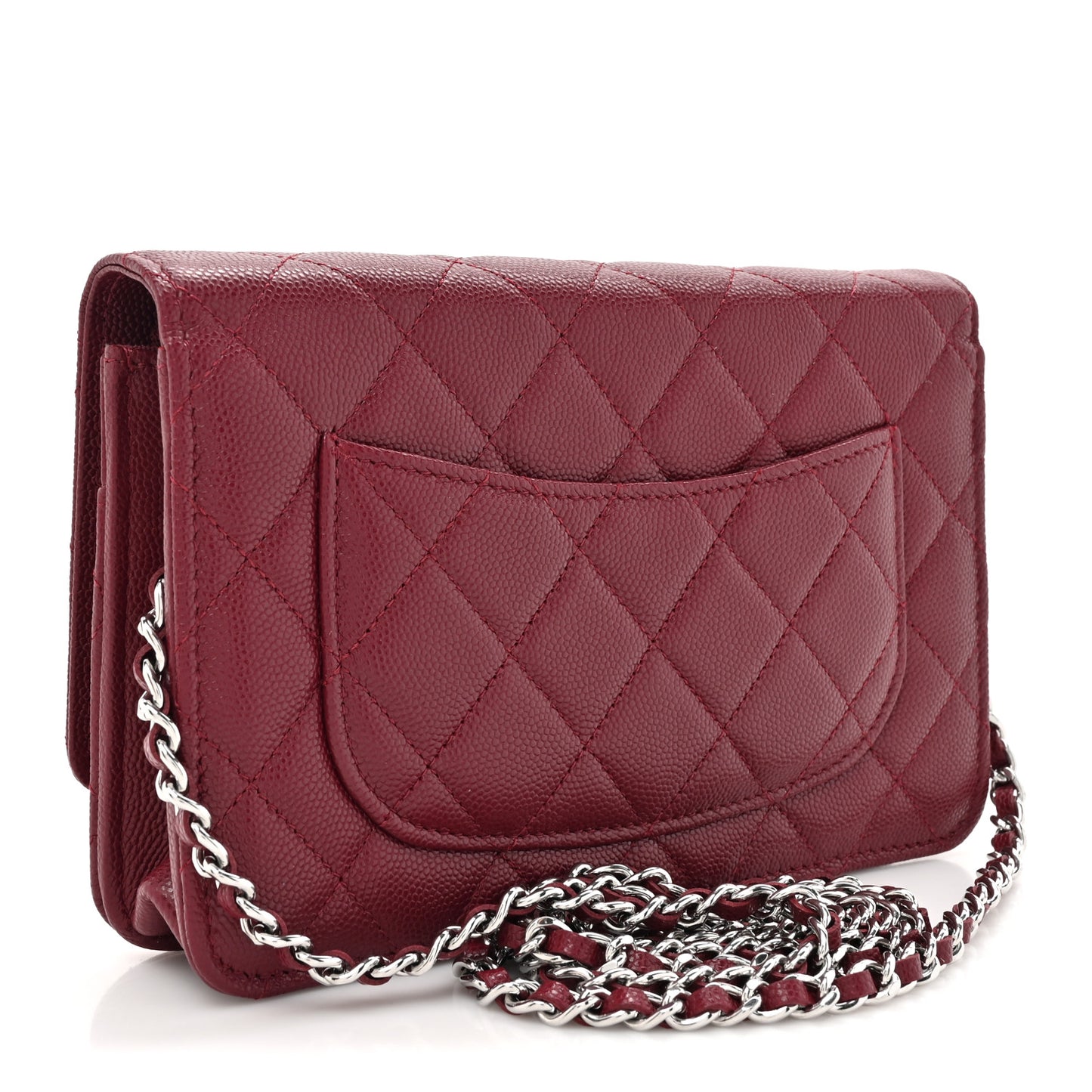 Caviar Quilted Glass Wallet On Chain WOC Burgundy