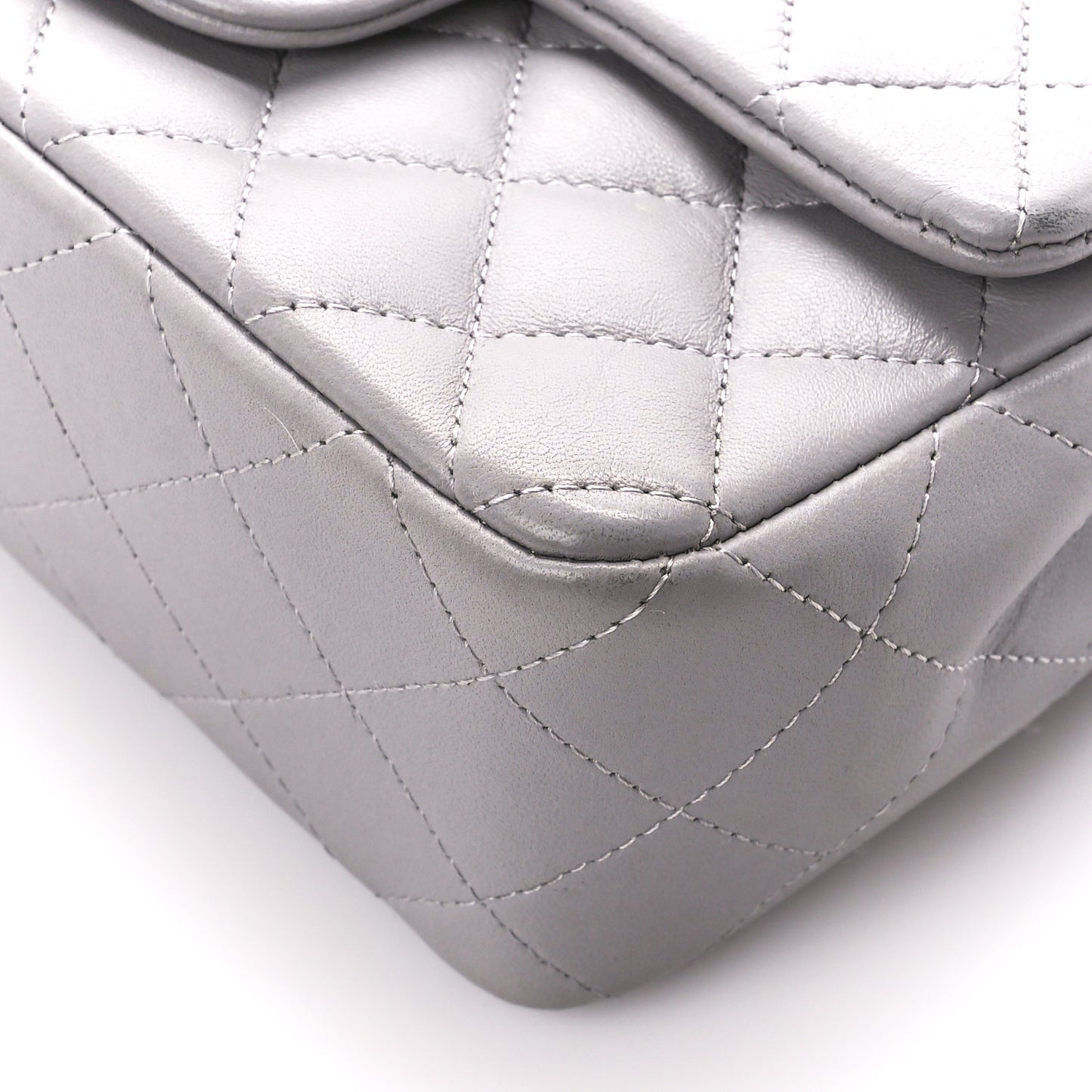 Lambskin Quilted Mini Rectangular Flap Grey