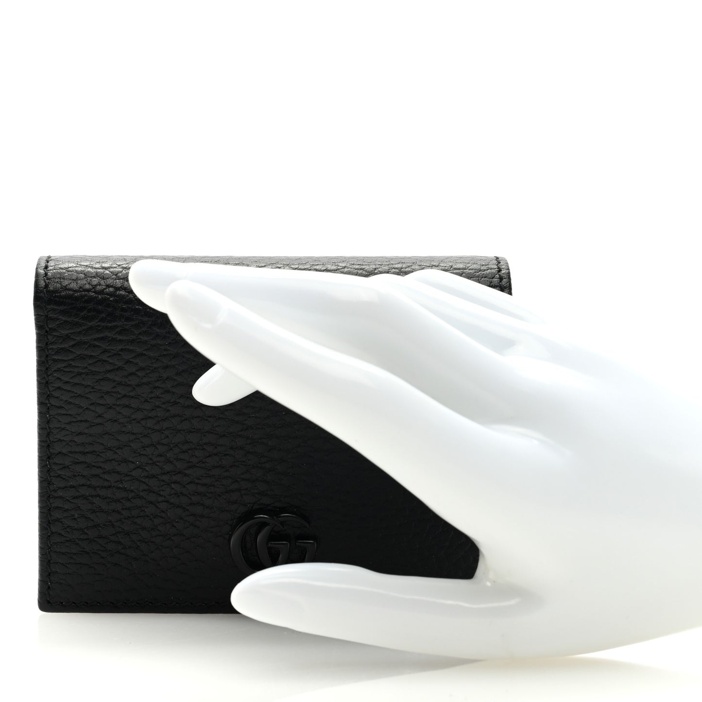 Dollar Calfskin Enamel Monochrome GG Marmont Card Case Black