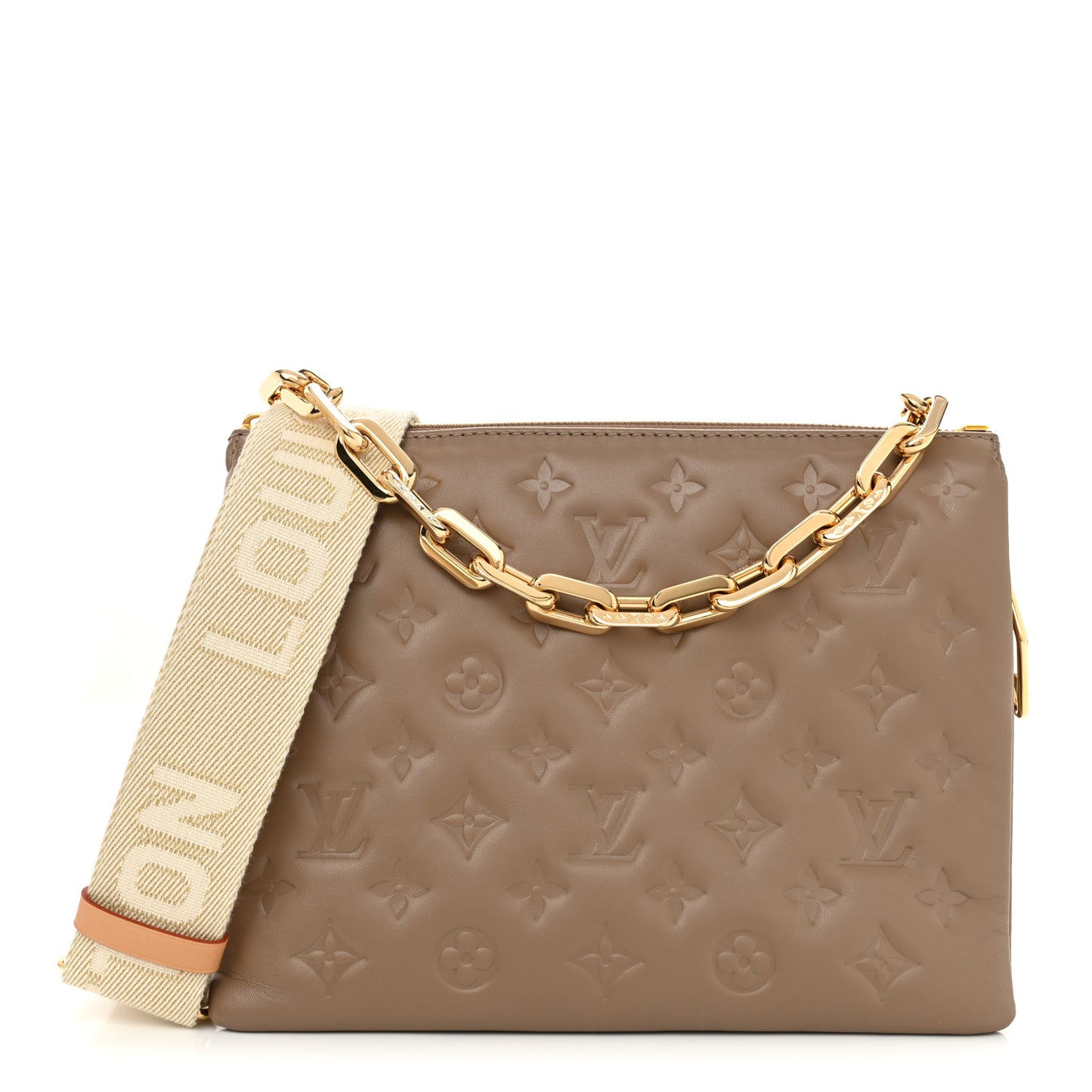 Lambskin Embossed Monogram Coussin PM Taupe