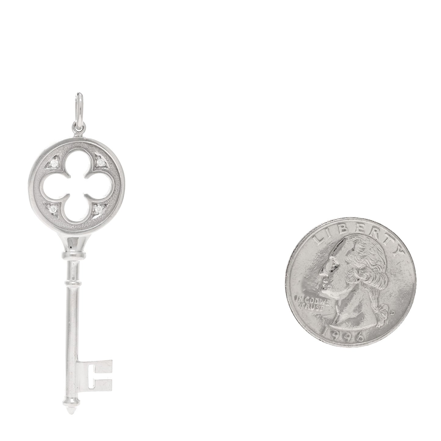 18K White Gold Diamond Quatrefoil Key Pendant