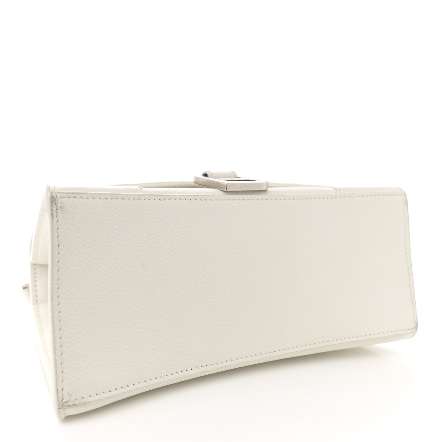 Grained Calfskin Small Hourglass Top Handle Bag White