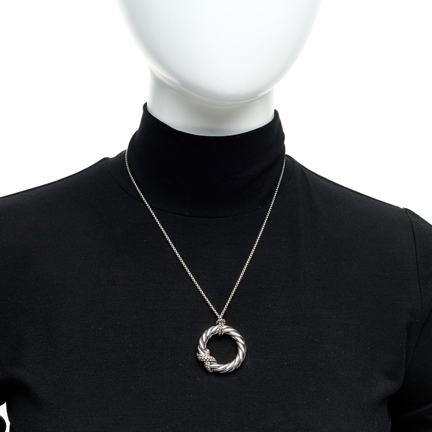 Sterling Silver Diamond Starlight X Circle Pendant Necklace