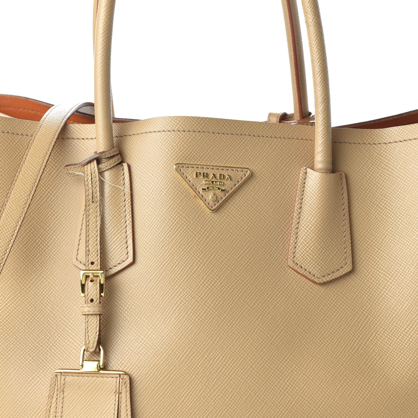 Saffiano Cuir Medium Double Bag Noisette Papaya