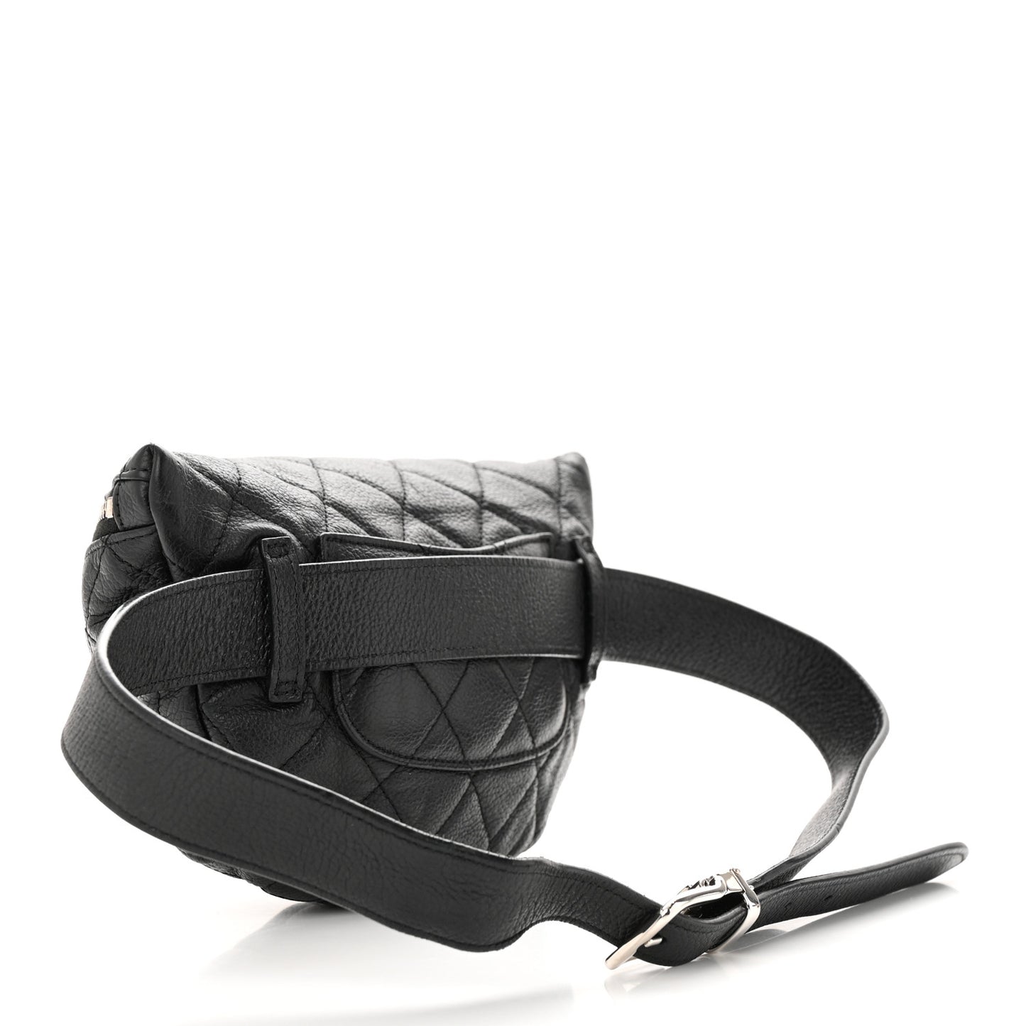 Grained Calfskin Quilted Waist Belt Bag Black