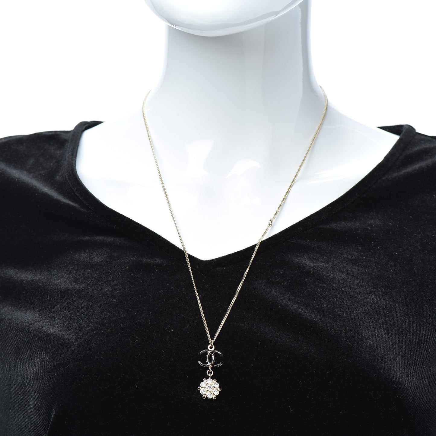 Crystal Enamel CC Pendant Necklace Gold