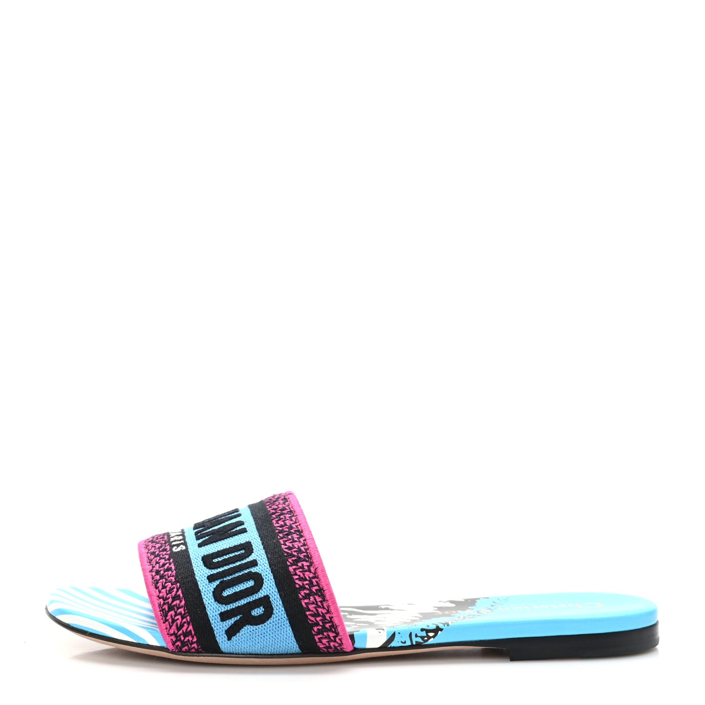Canvas D-Jungle Pop Embroidered Dway Flat Slide Sandals 35.5 Bright Blue Pink Multicolor