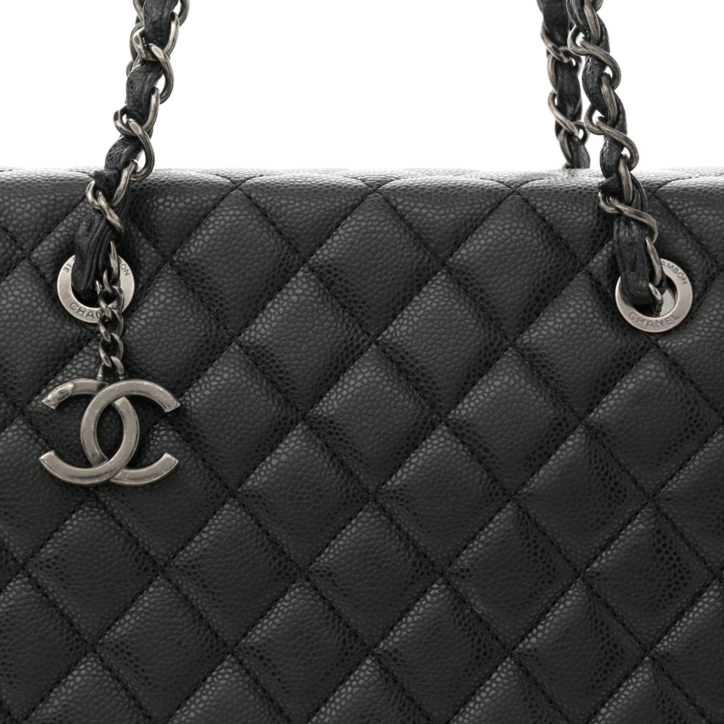 Caviar Quilted City Shopping Tote Black