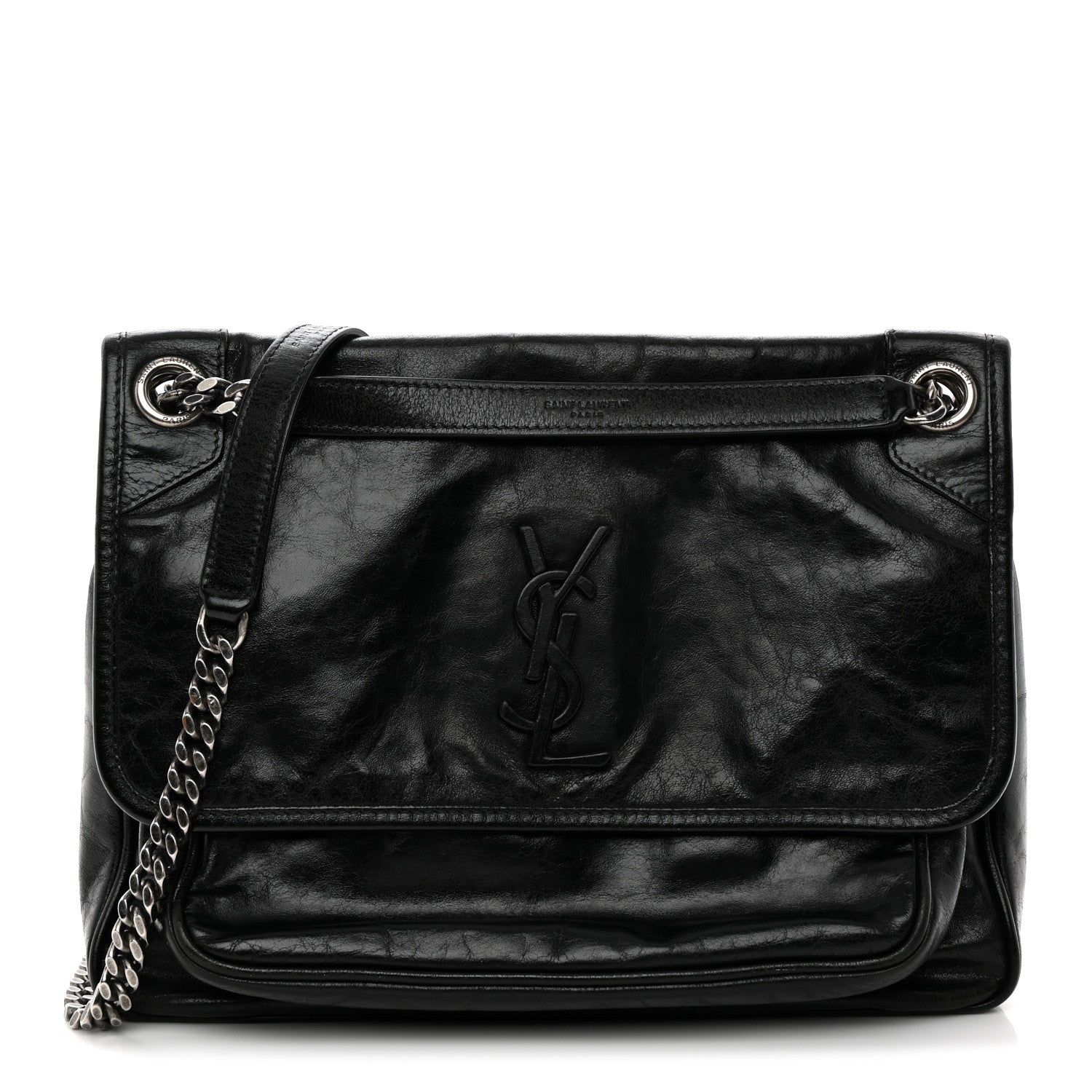Saint Laurent Crinkled Calfskin Monogram Medium Niki Chain Satchel
