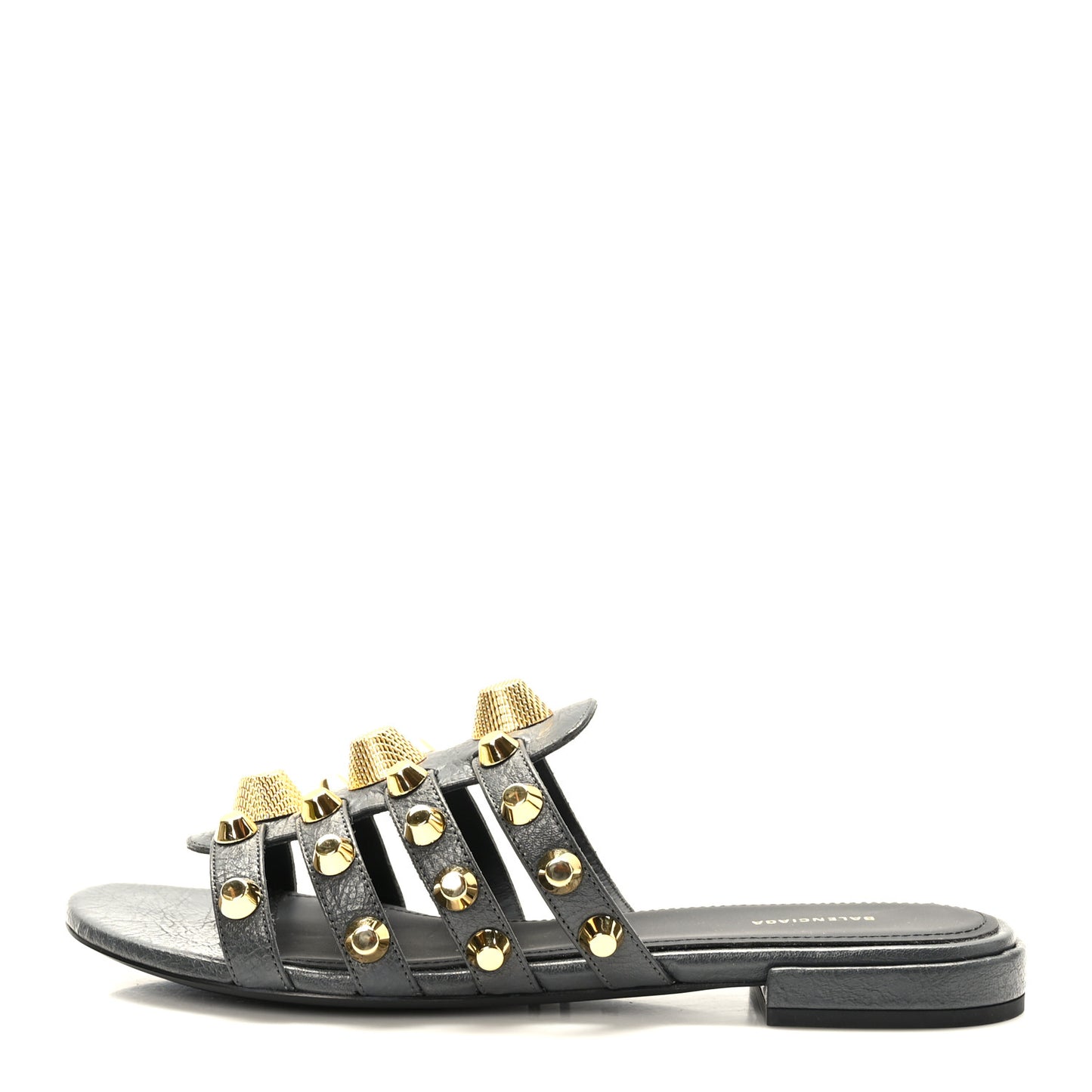 Agneau Lambskin Giant Gold Hardware Flat Sandals 36 Grey