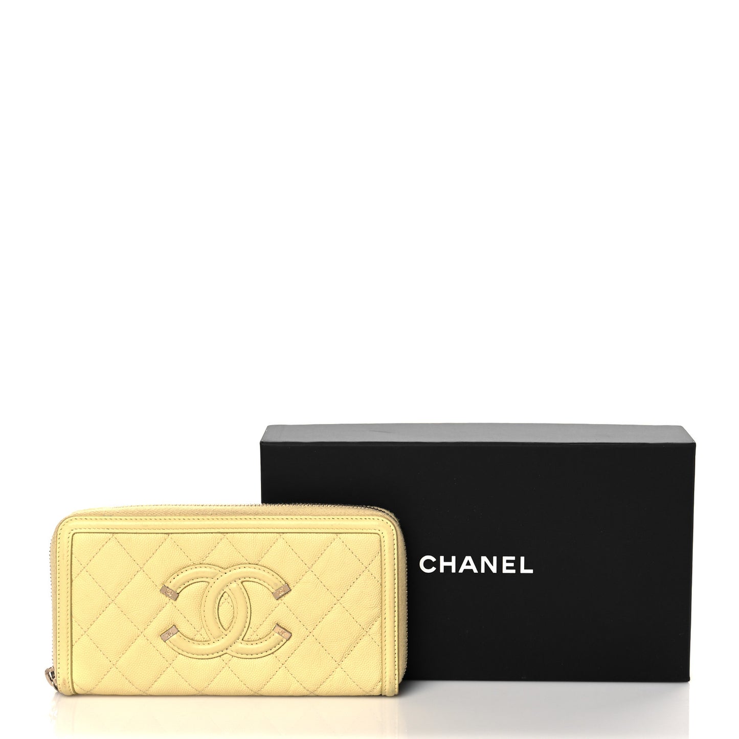 Caviar Quilted Filigree Zip Around Wallet Yellow