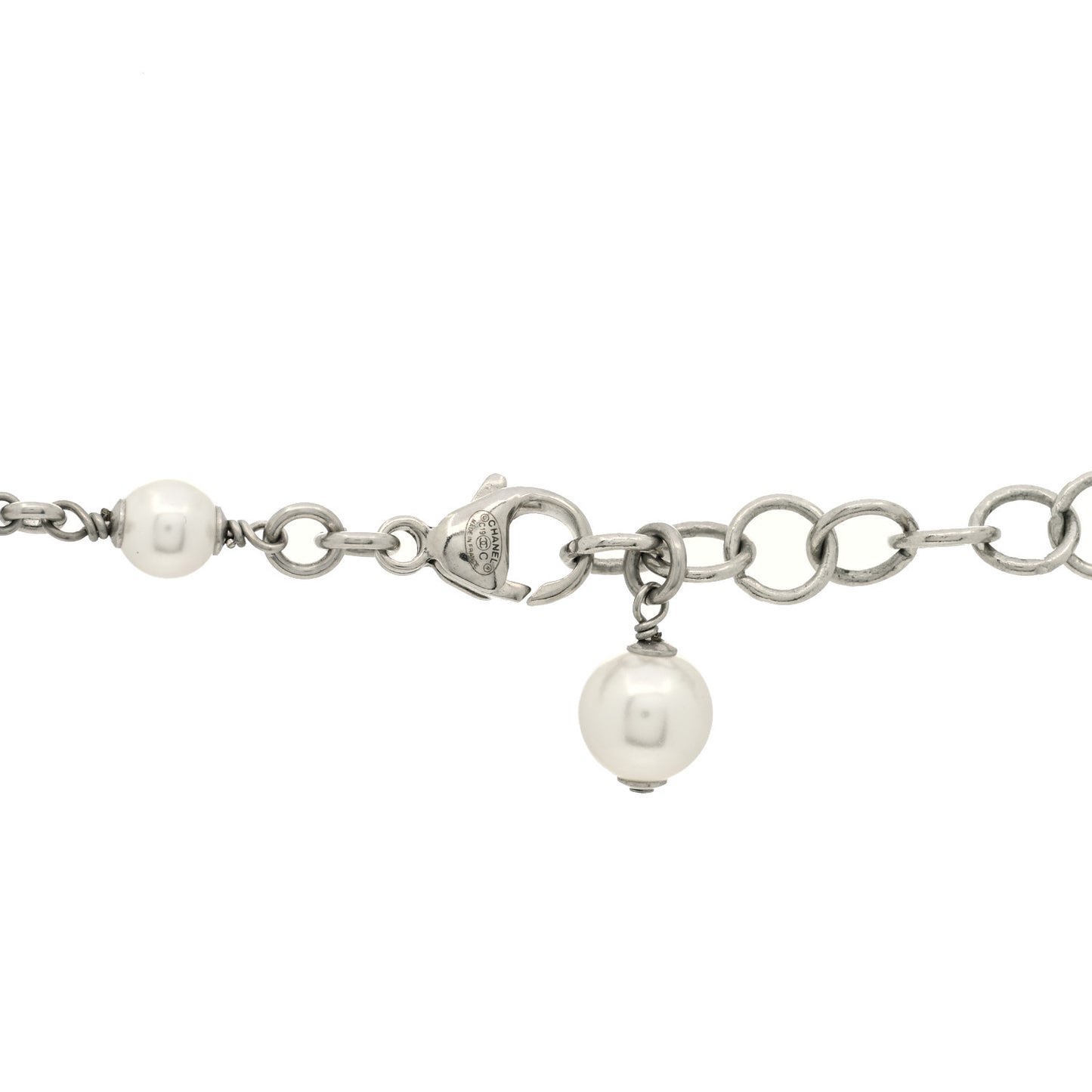 Pearl Beaded Enamel CC Long Necklace White