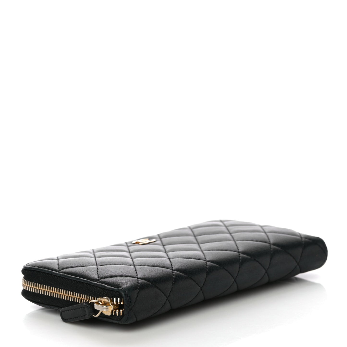 Lambskin Quilted Large Gusset Zip Around Wallet Black