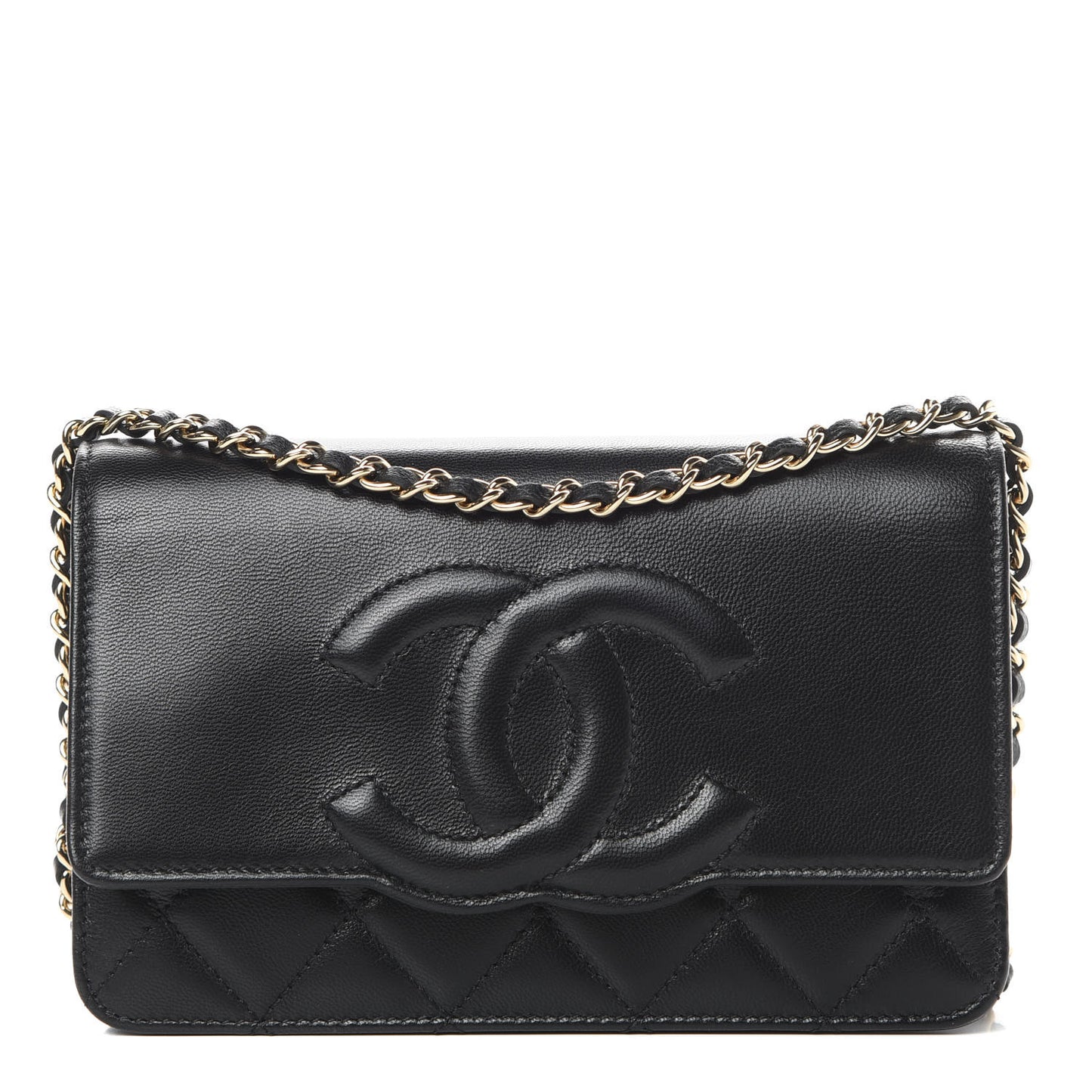 Goatskin Quilted Timeless CC Wallet On Chain WOC Black