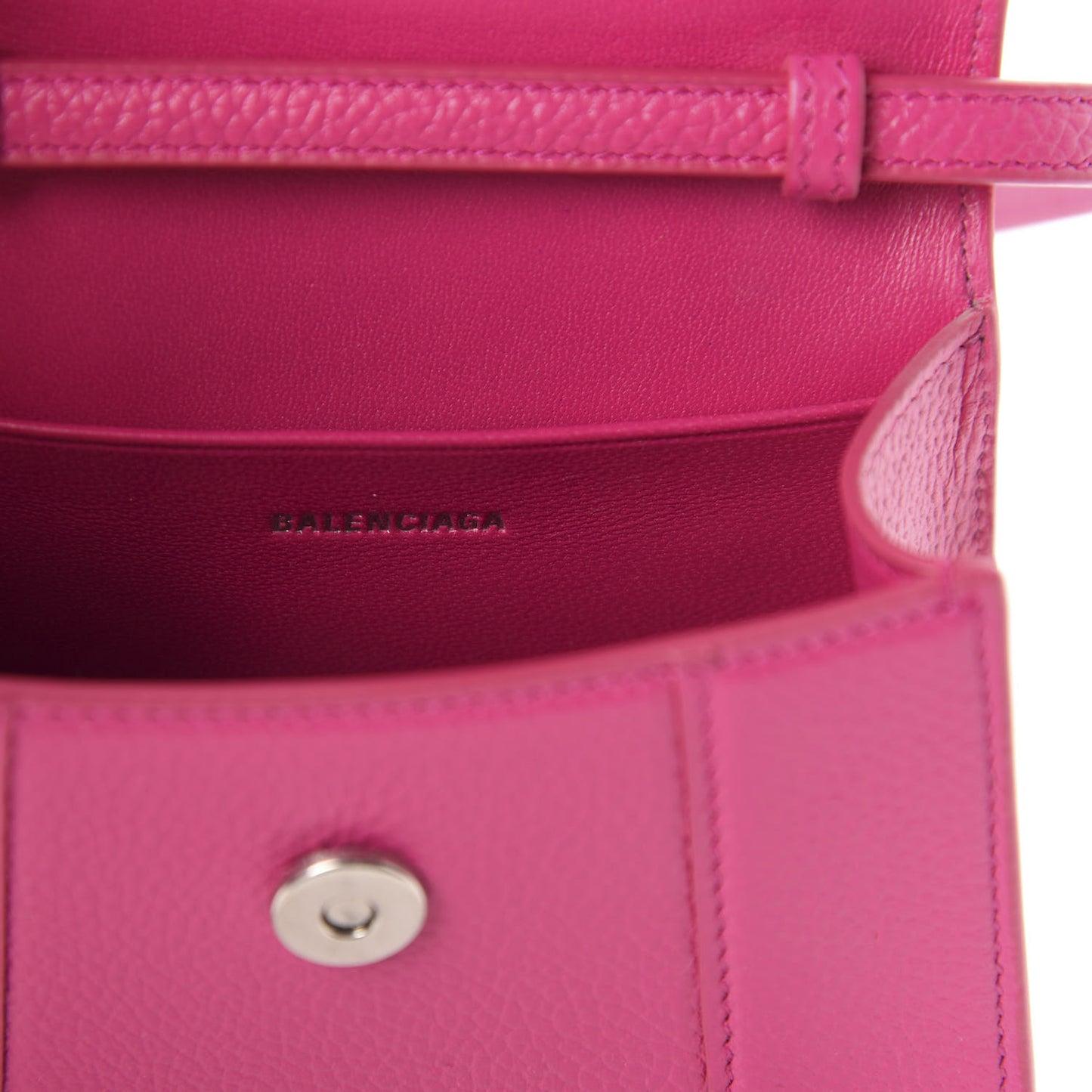 Grained Calfskin Tonal B Hourglass Top Handle Bag Mini Fuchsia