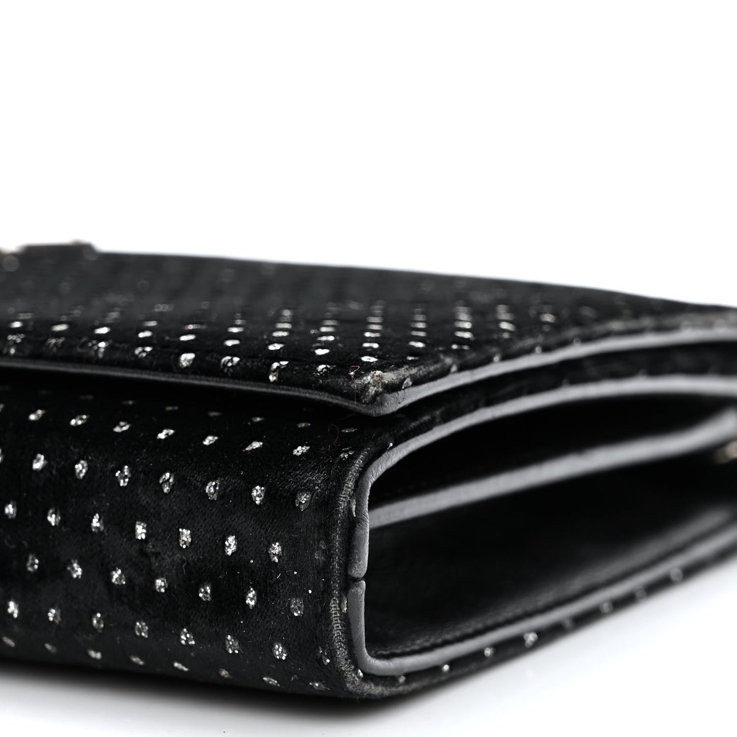 Velvet Crystal Monogram Chain Wallet Black