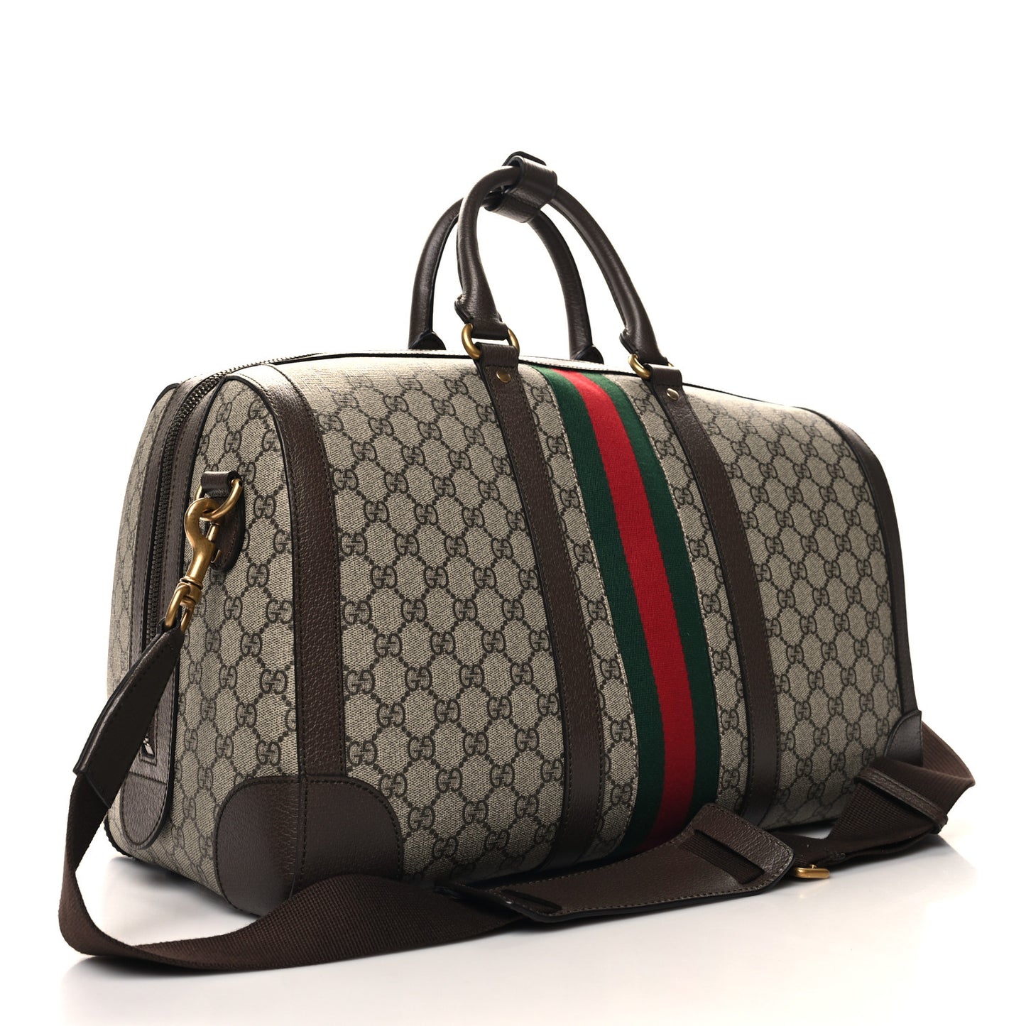 GG Supreme Monogram Textured Dollar Calfskin Web Medium Savoy Duffle Bag Beige Ebony New Acero