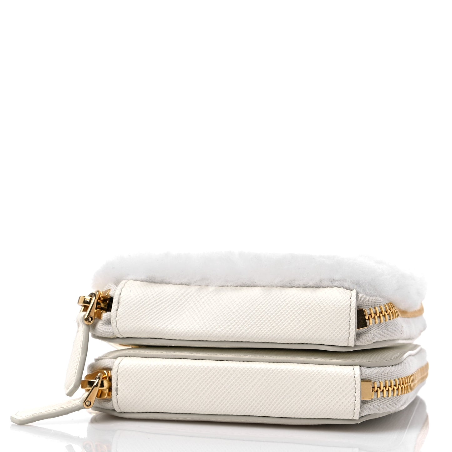 Saffiano Shearling Triangle Mini Pouch White