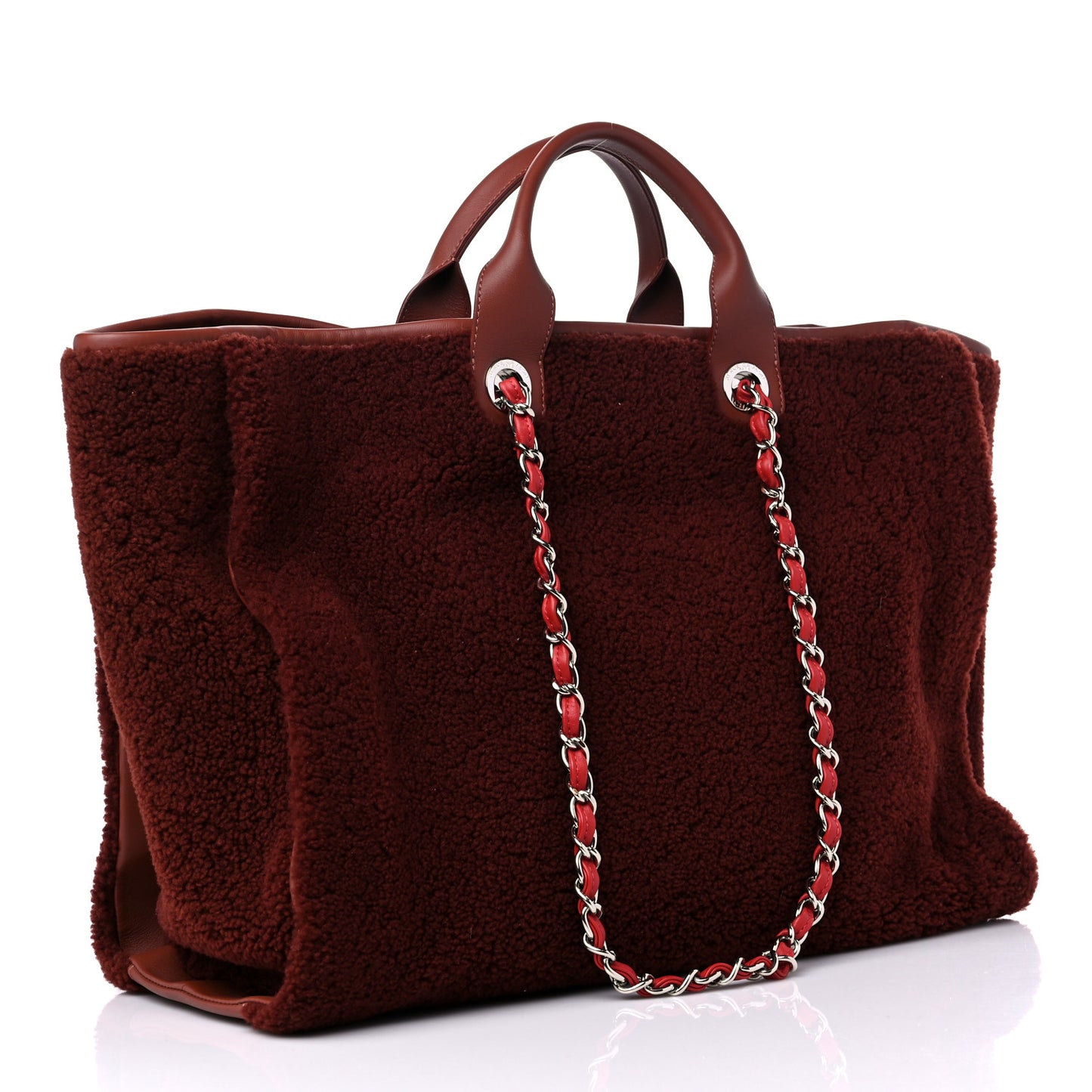 Shearling Large Deauville Tote Burgundy