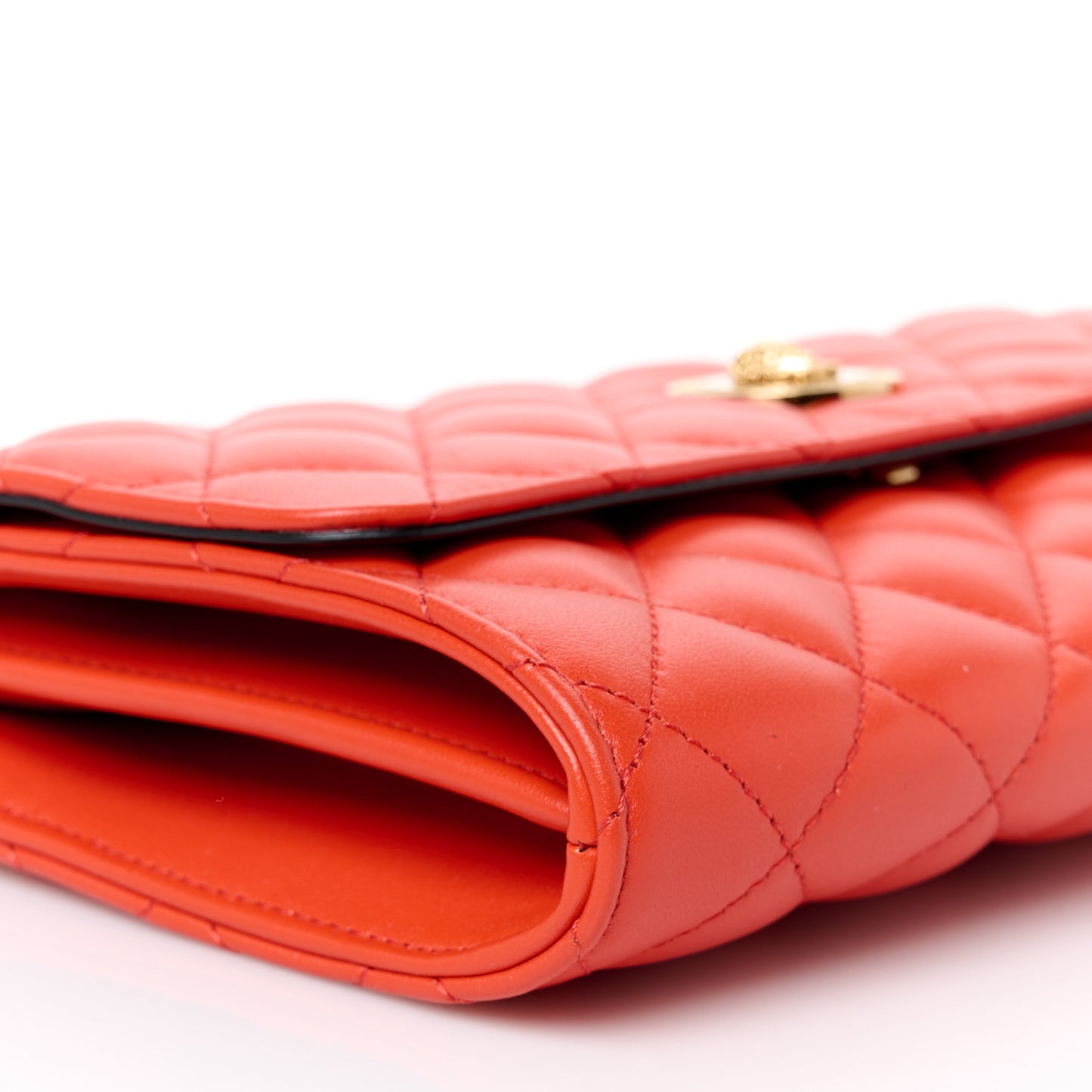 Lambskin Quilted Medusa Wallet on Chain Crossbody Coral