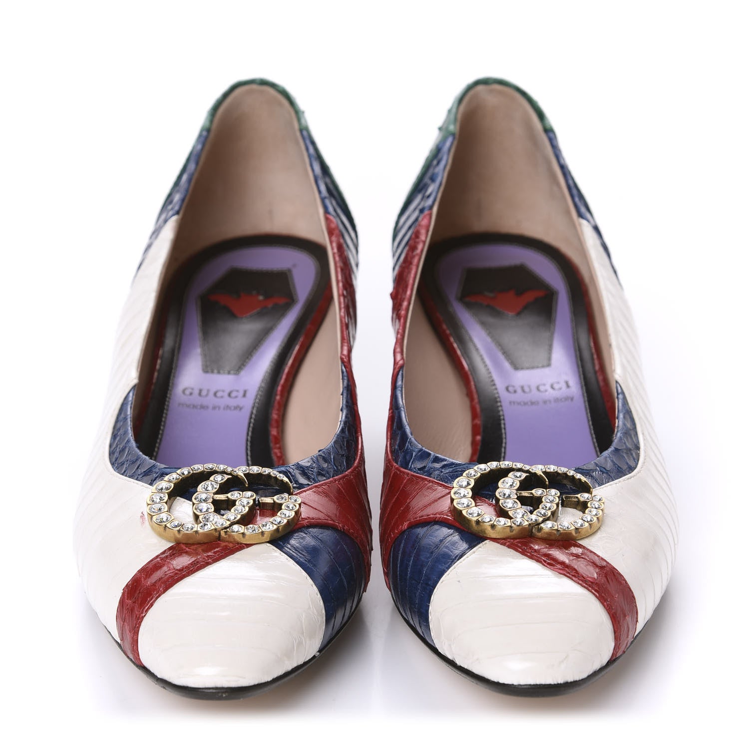 Gucci Snakeskin Crystal Double G Pumps 38 Multicolor 2 of 12