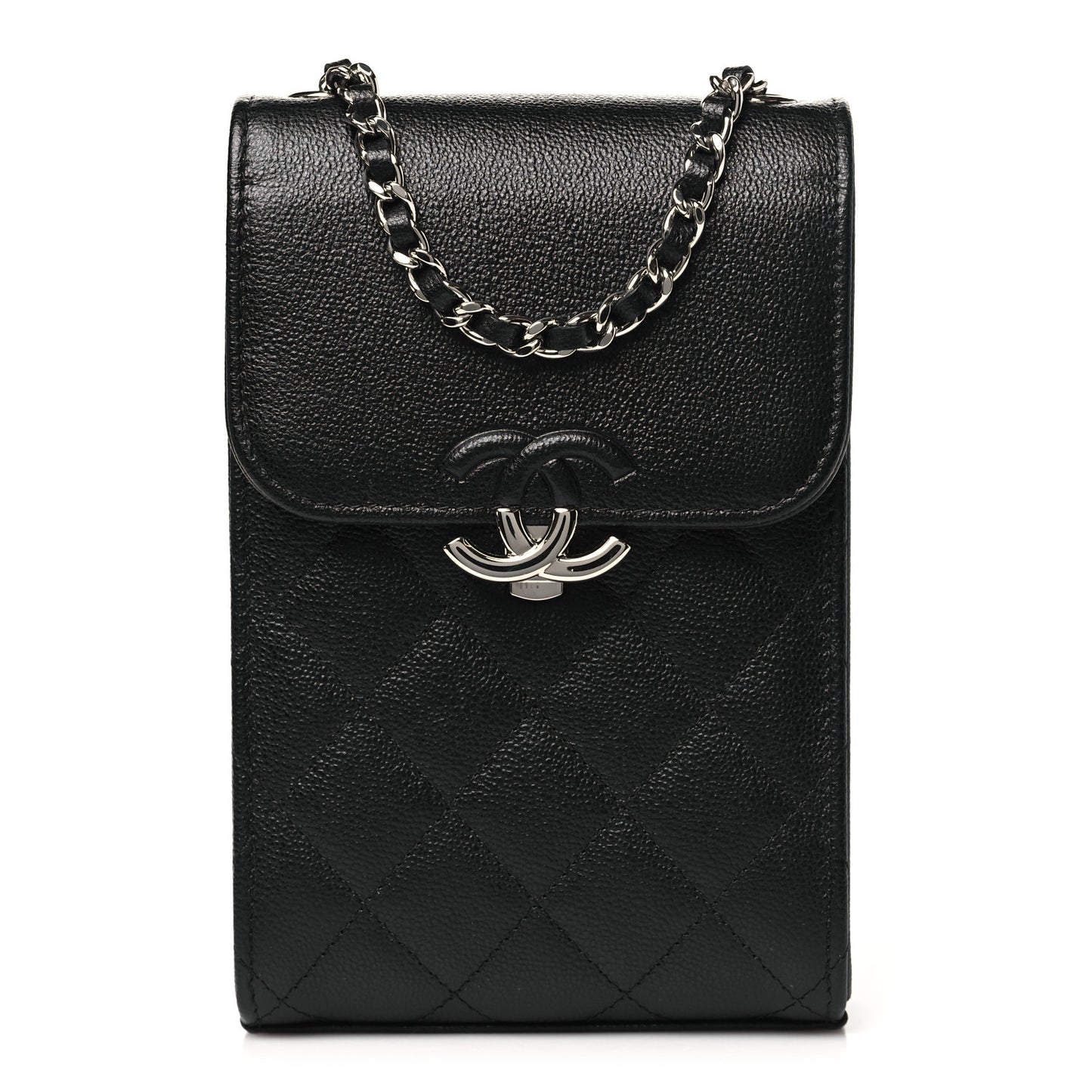 Grained Calfskin Quilted CC Box Clutch With Chain Black