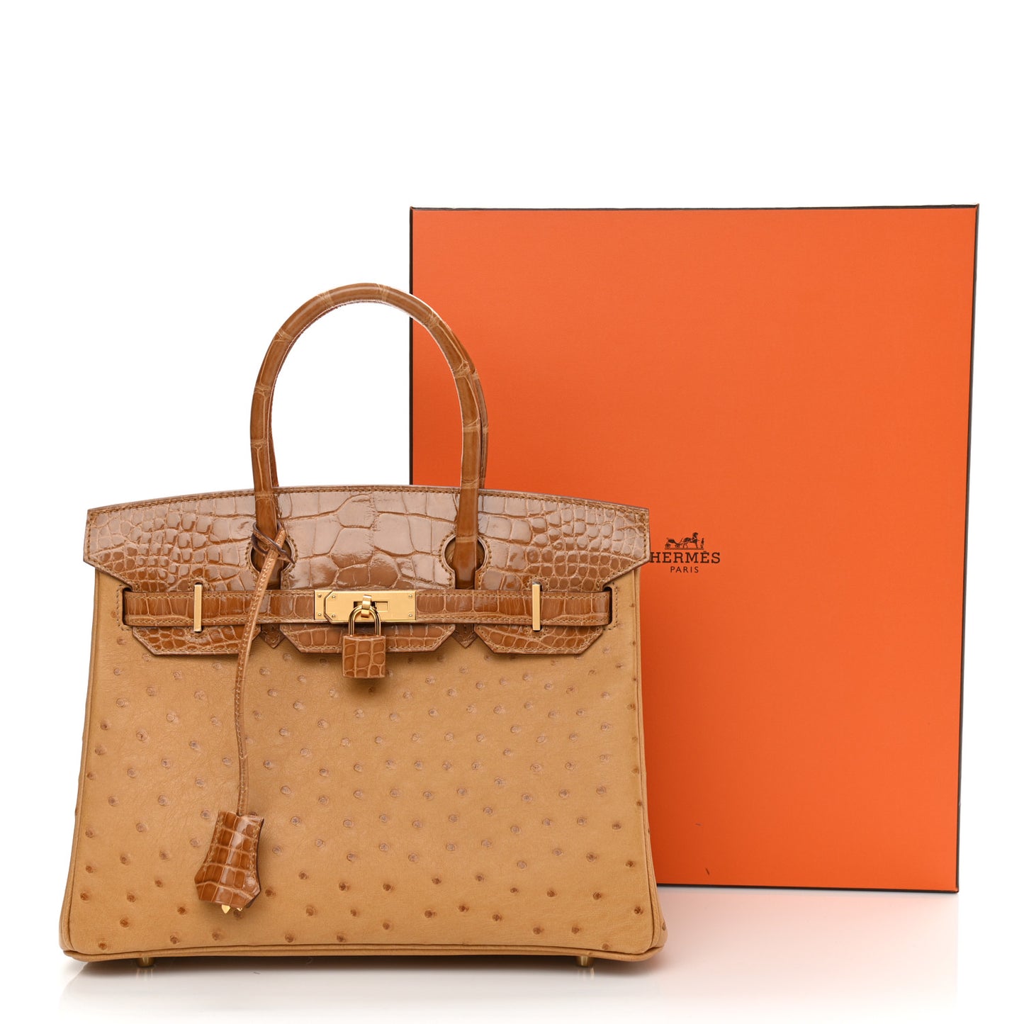 Ostrich Shiny Alligator Birkin Touch 30 Saffron