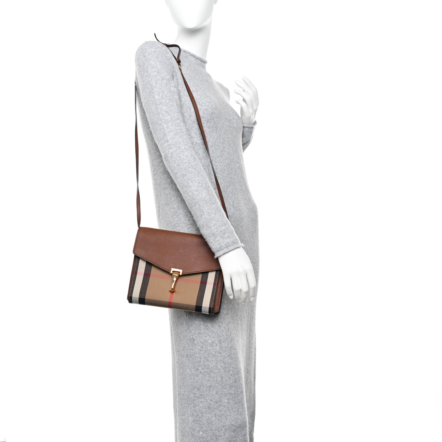 Burberry Derby Calfskin House Check Small Macken Crossbody Bag Tan 2 of 9