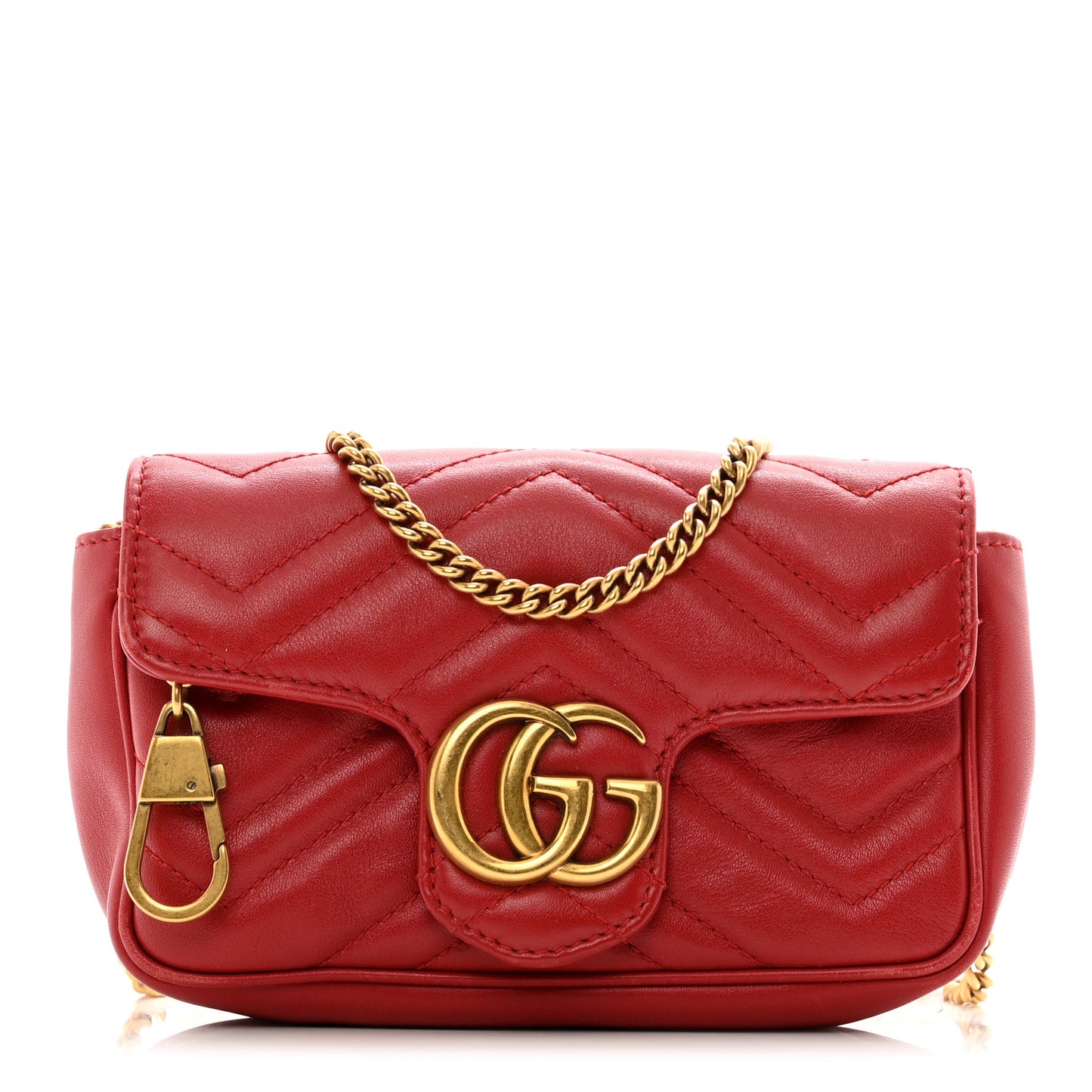 Calfskin Matelasse Super Mini GG Marmont Shoulder Bag Hibiscus Red