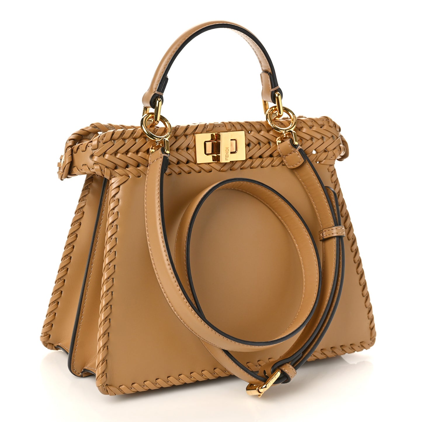Vitello King Shiny Nappa Intreccio Small Peekaboo I SEE U Satchel Miele Scuro