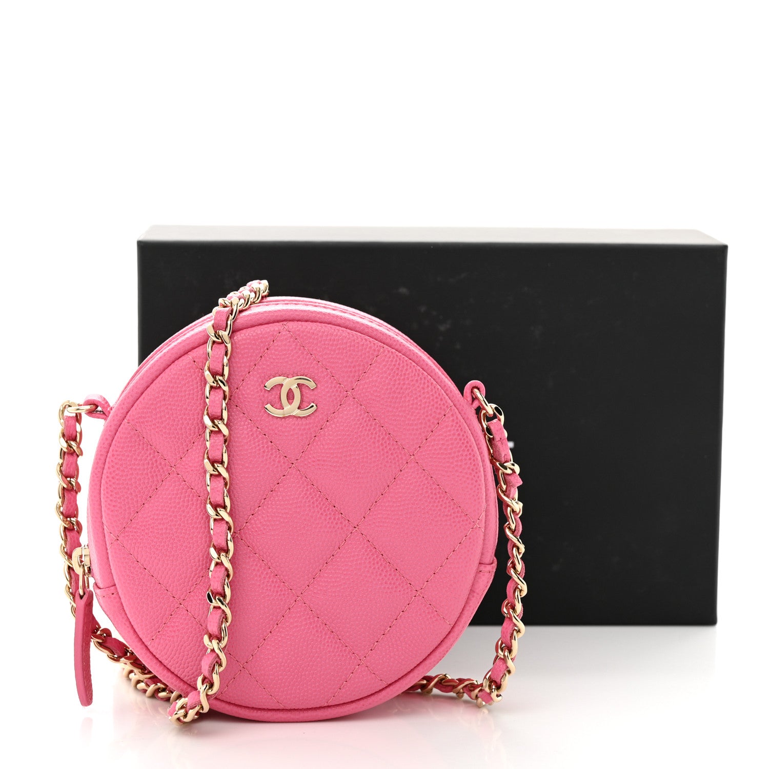 Chanel Caviar Quilted Round Clutch With Chain Pink 11 of 11