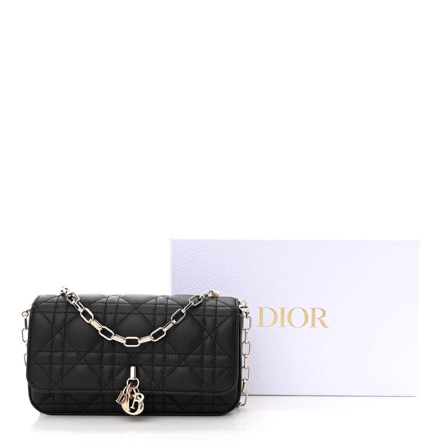 Lambskin Cannage Dior Talk Phone Pouch Black