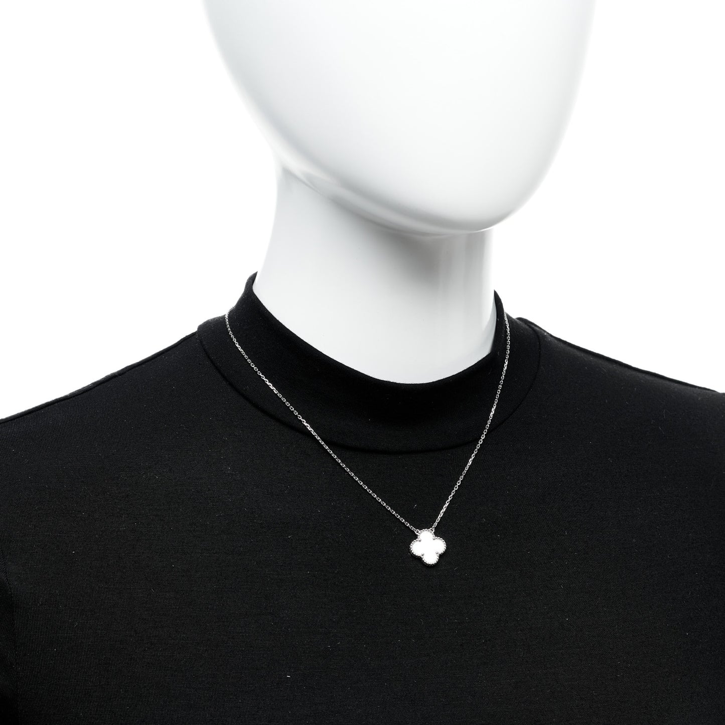 18K White Gold Mother Of Pearl Vintage Alhambra Pendant Necklace